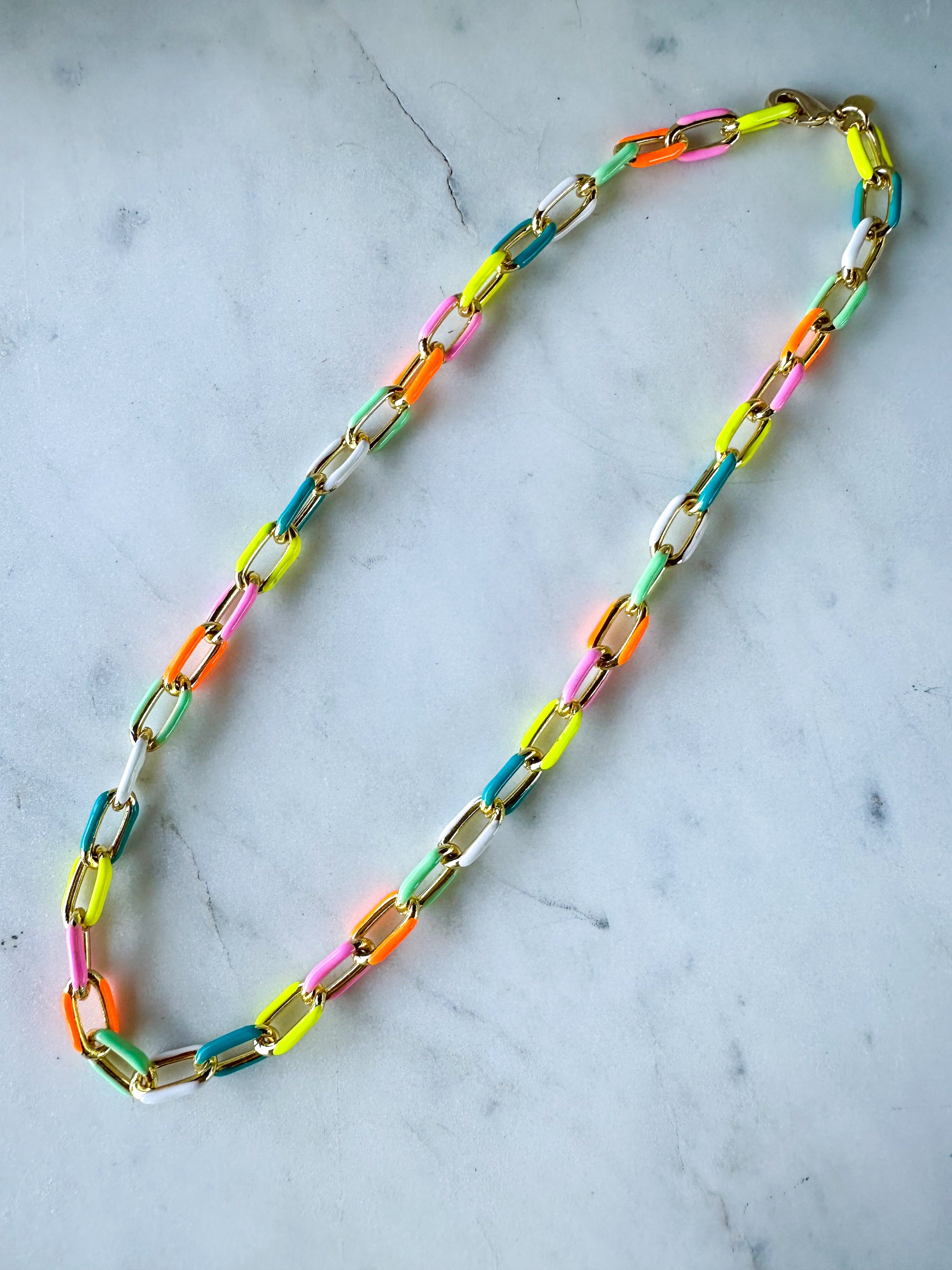 NEW Rainbow Enamel Link Necklace