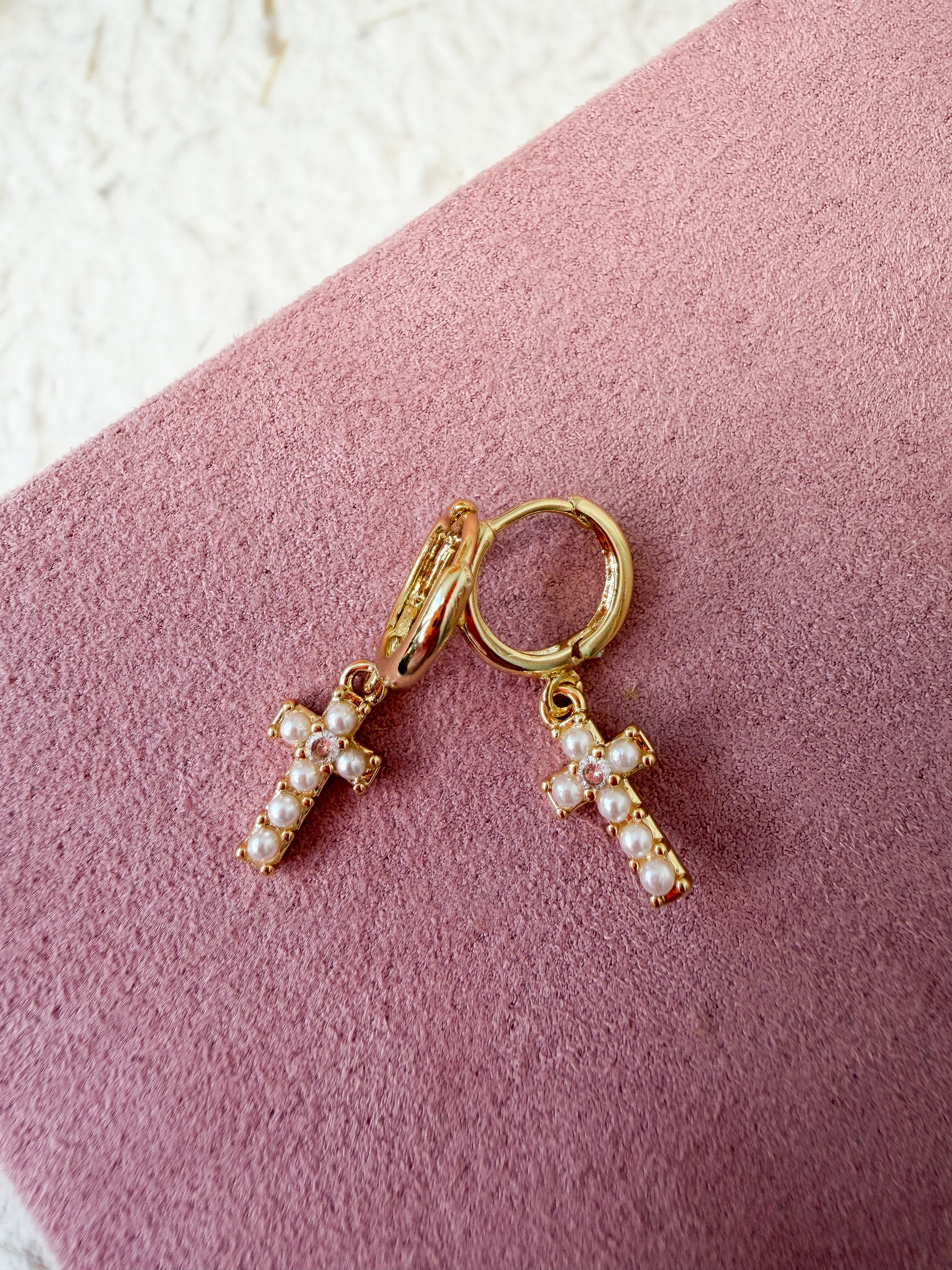The Mini Pearl Cross Earrings