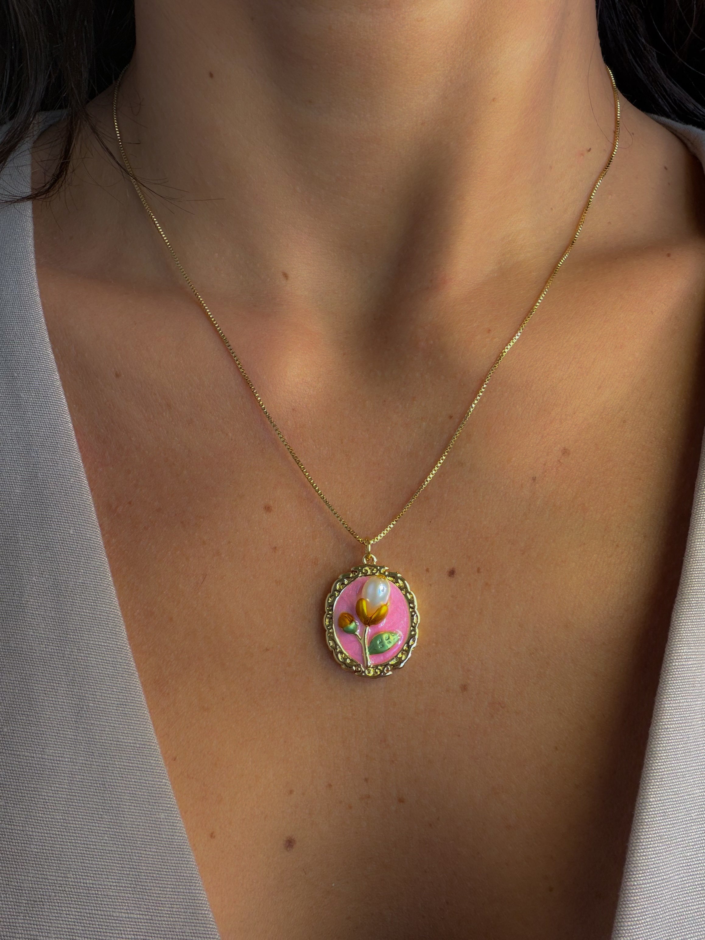 Blossom Pearl Enamel Necklace