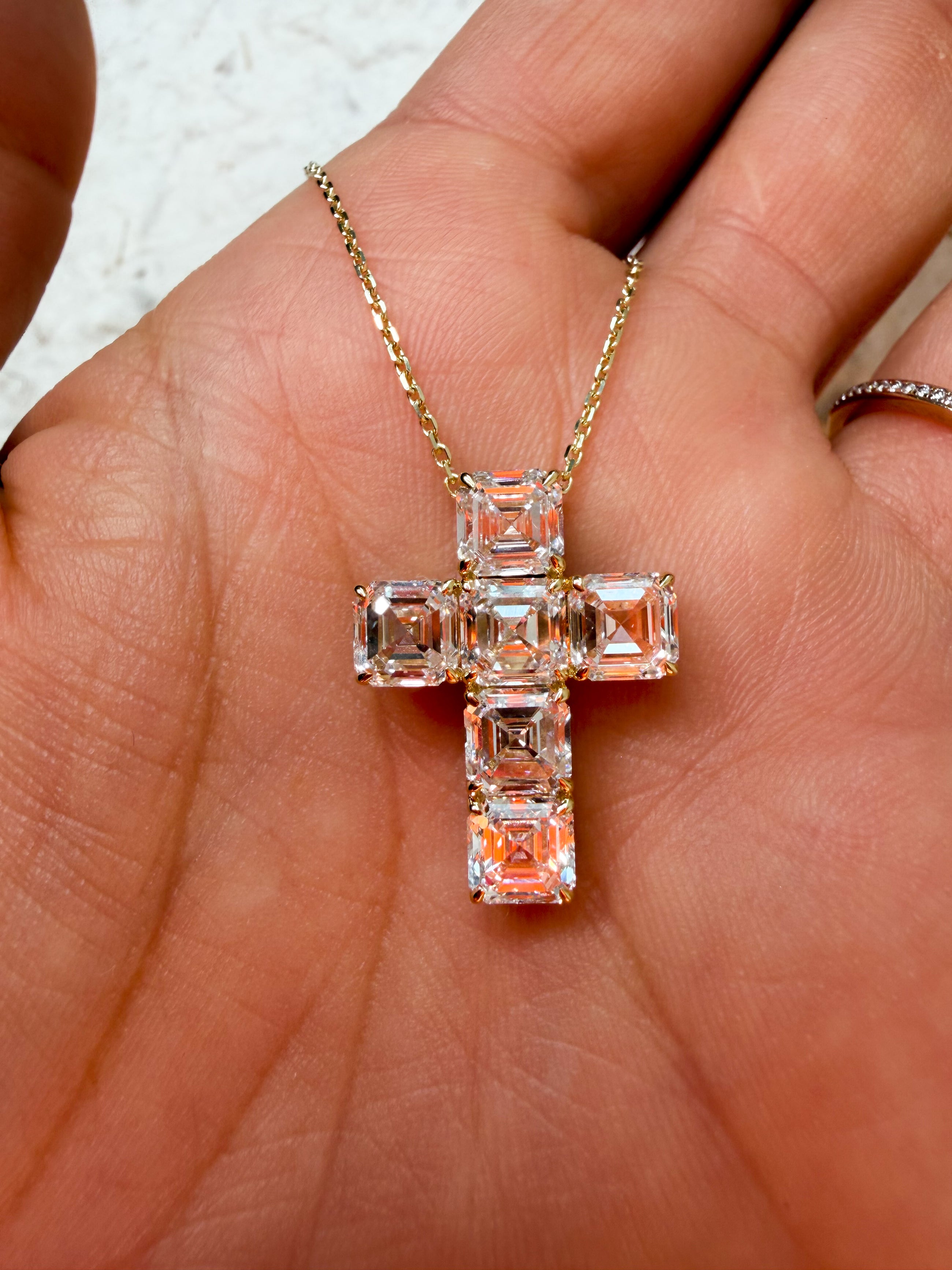 Diamond Asscher Cross Necklace