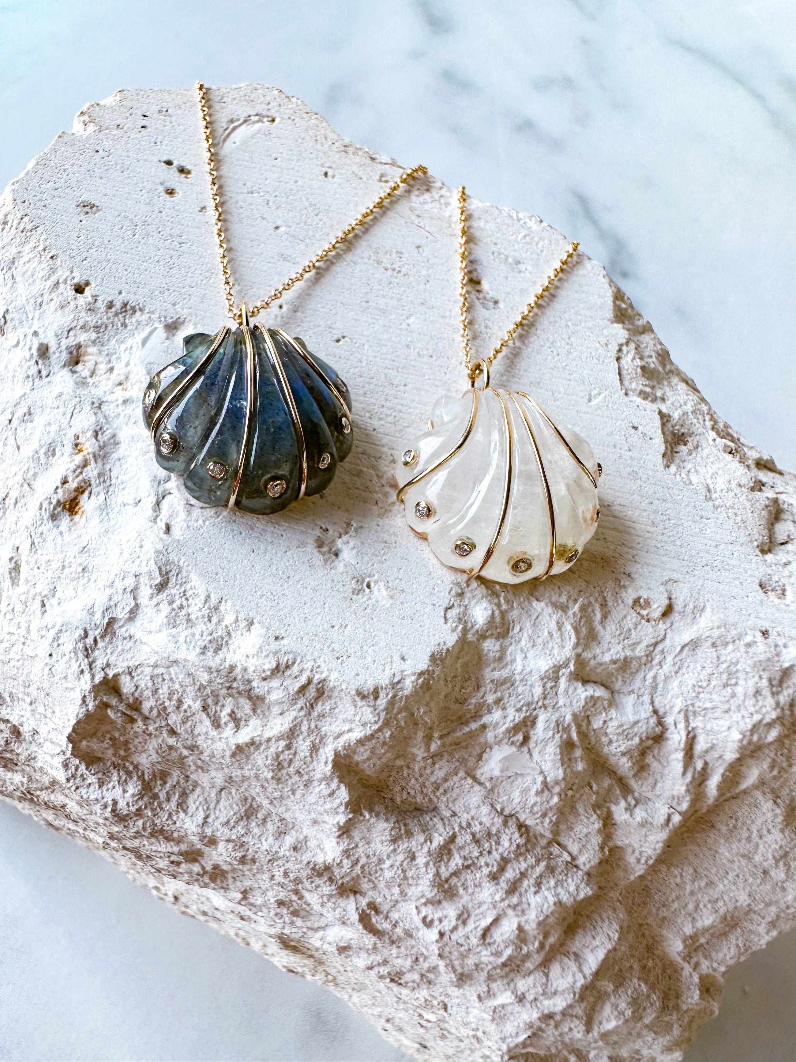 Diamond Labradorite Seashell Necklace