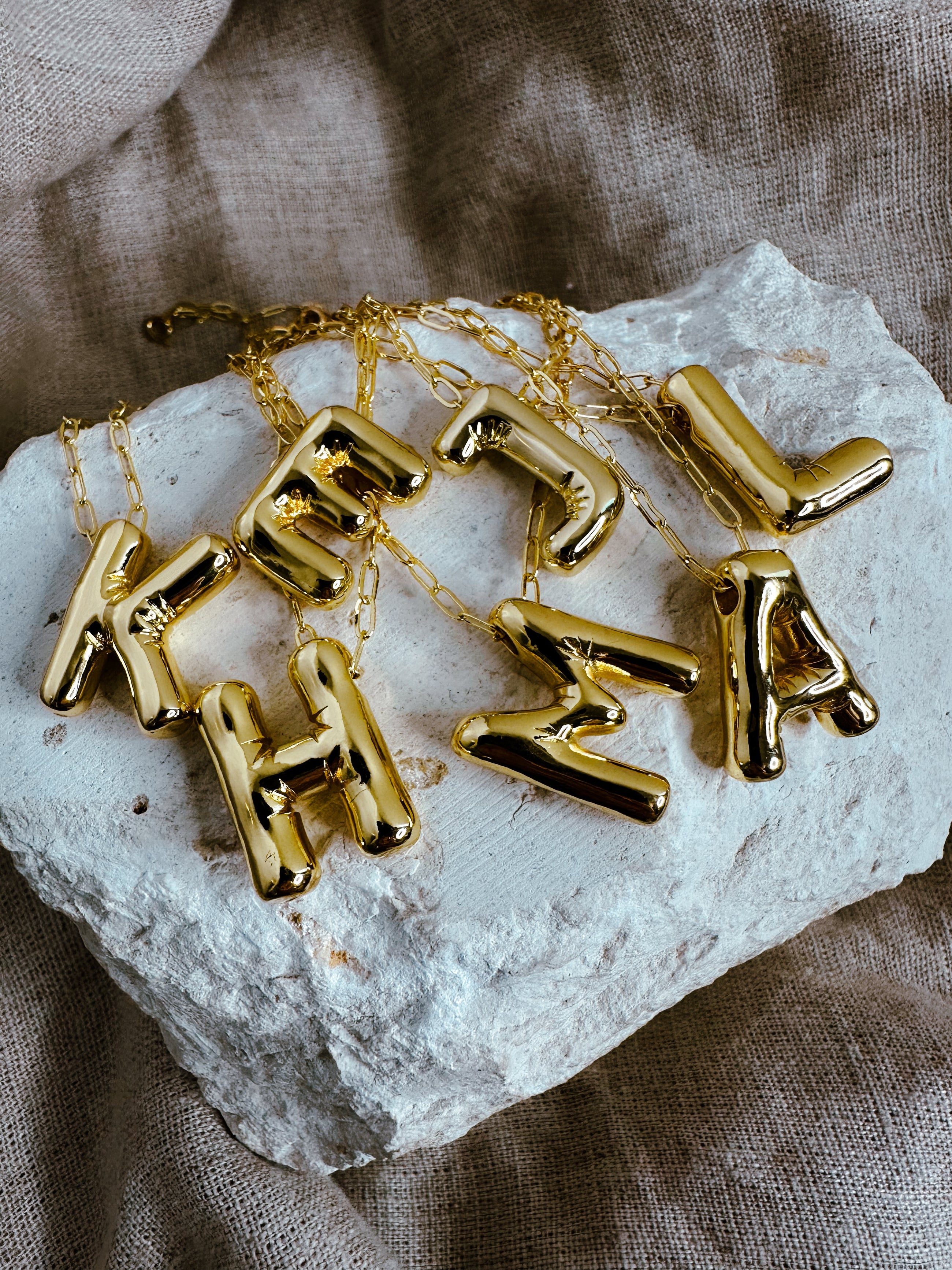 Gold Bubble Letter Necklace