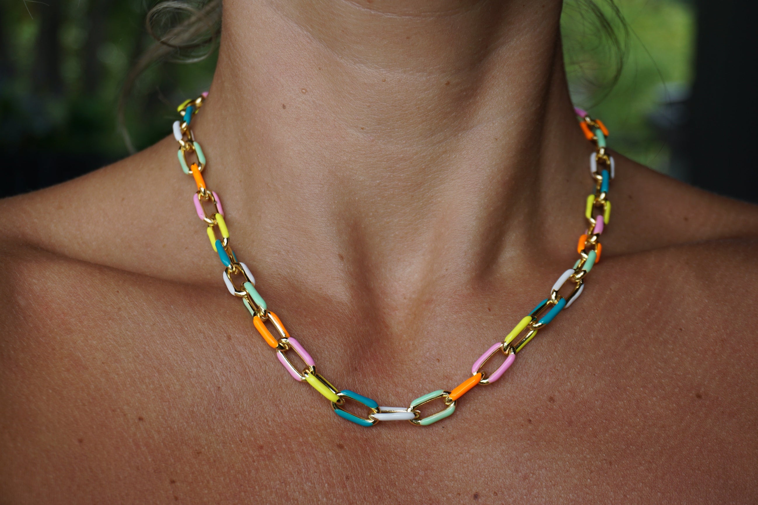 NEW Rainbow Enamel Link Necklace