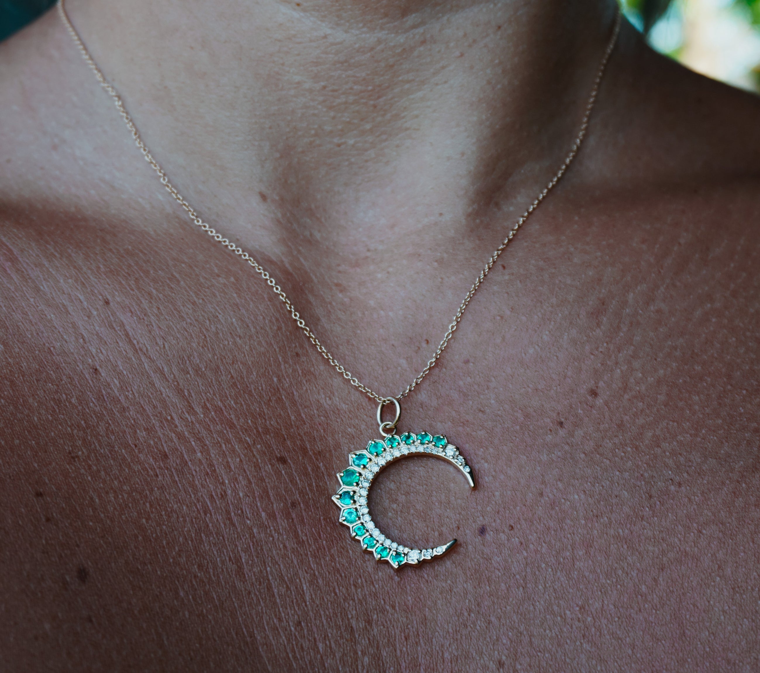 Emerald Crescent Moon Necklace