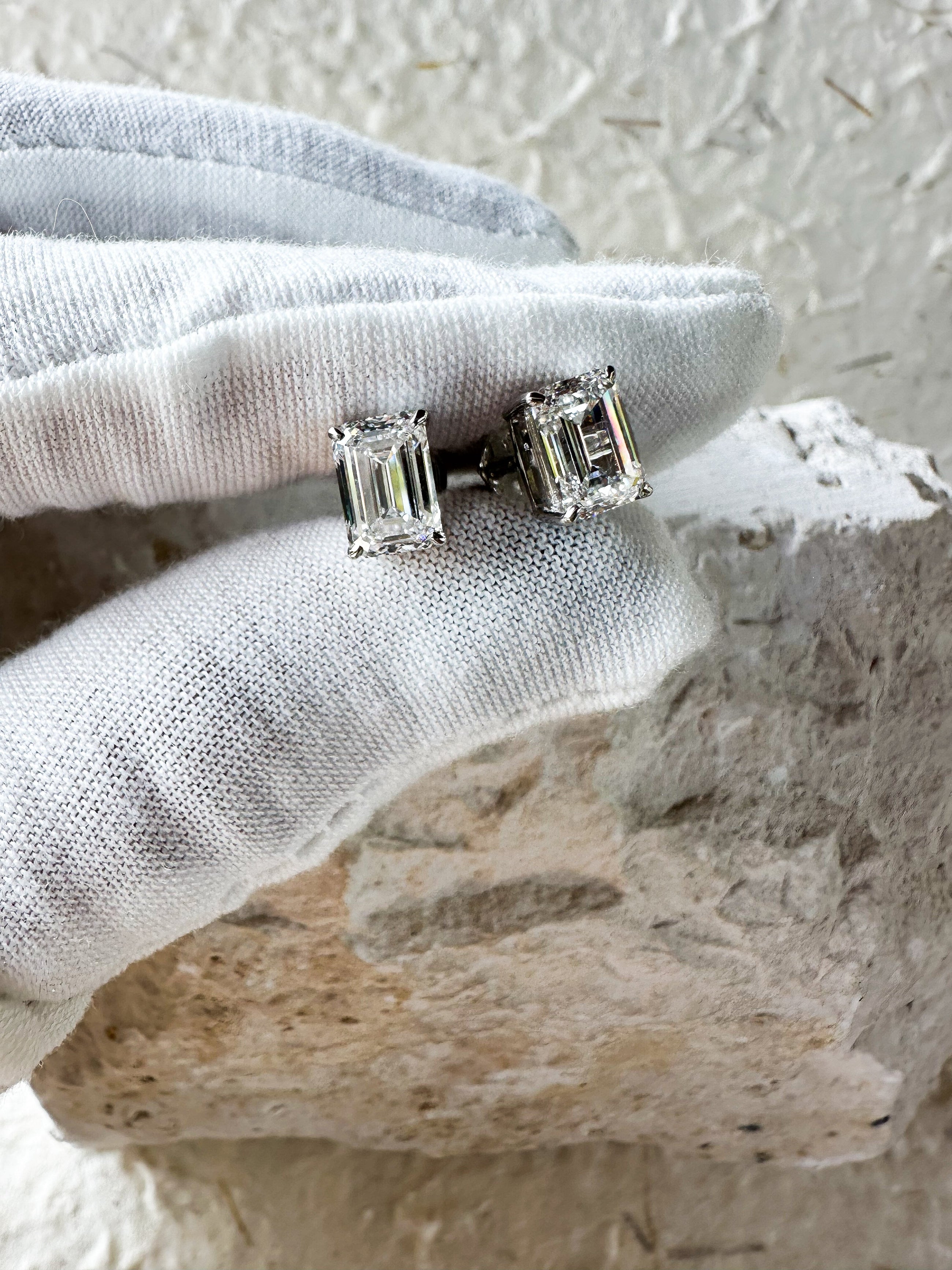 The Cool Girls - Emerald Cut 3ctw Diamond Studs