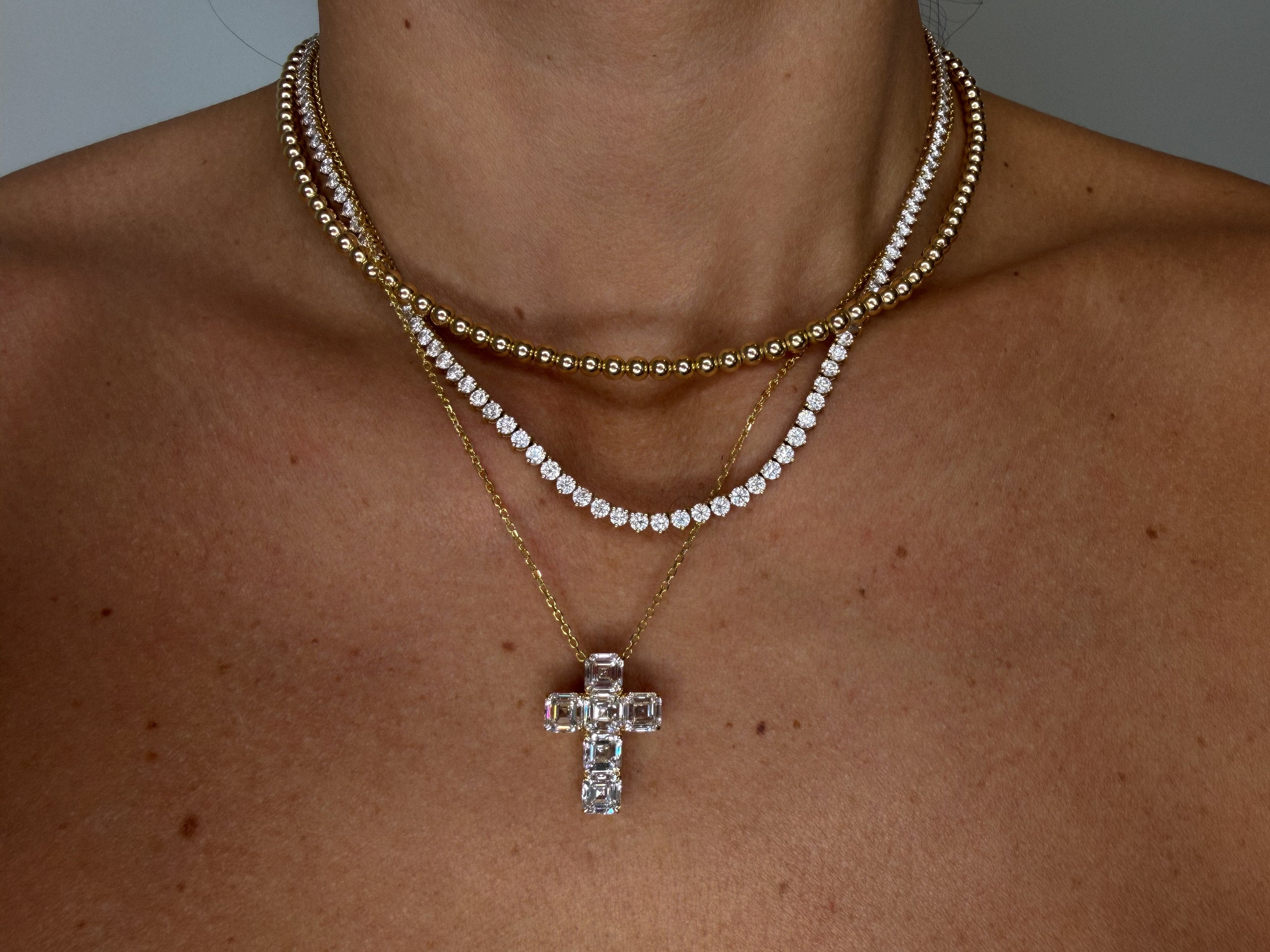 Diamond Asscher Cross Necklace