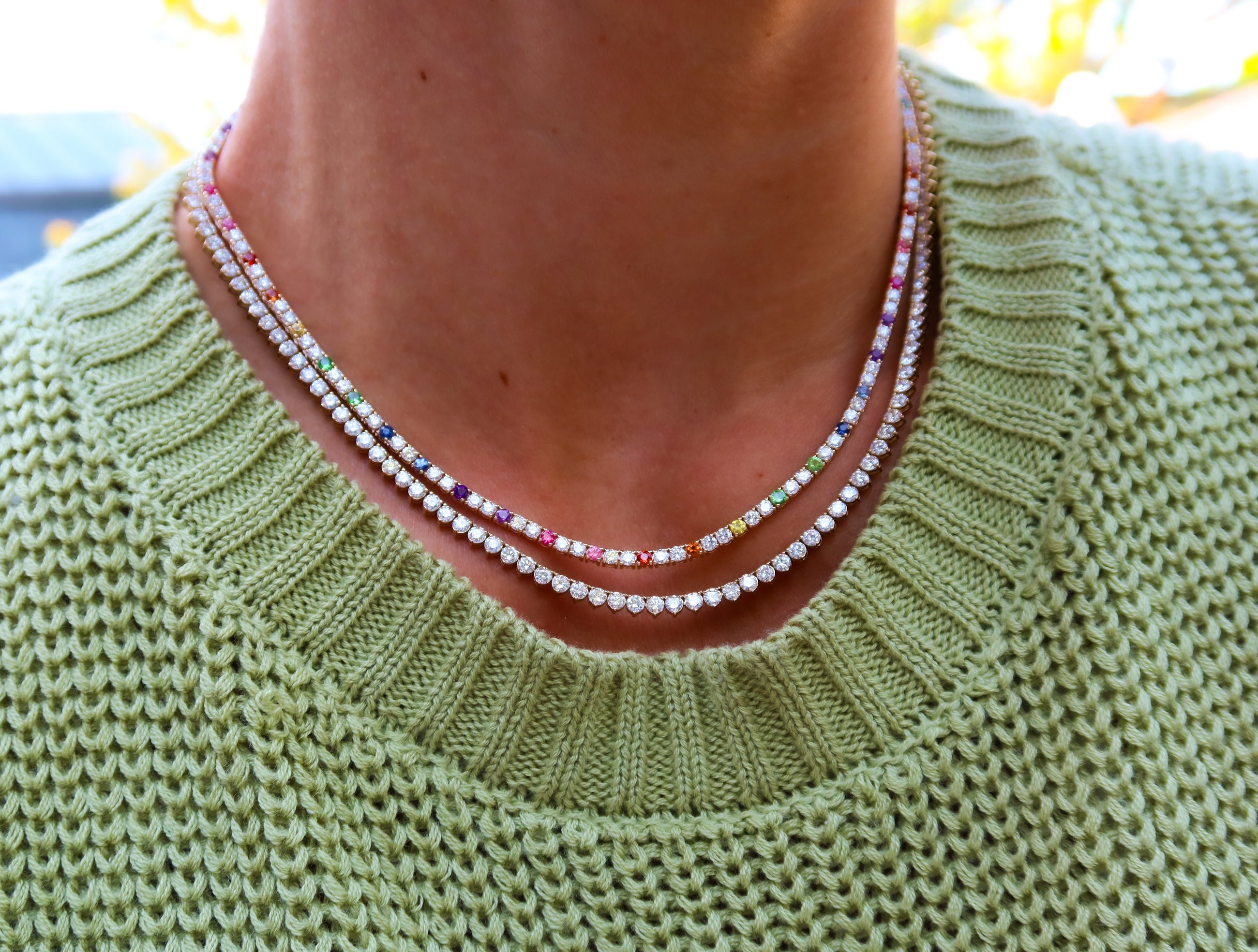 Rainbow & Diamond Tennis Necklace