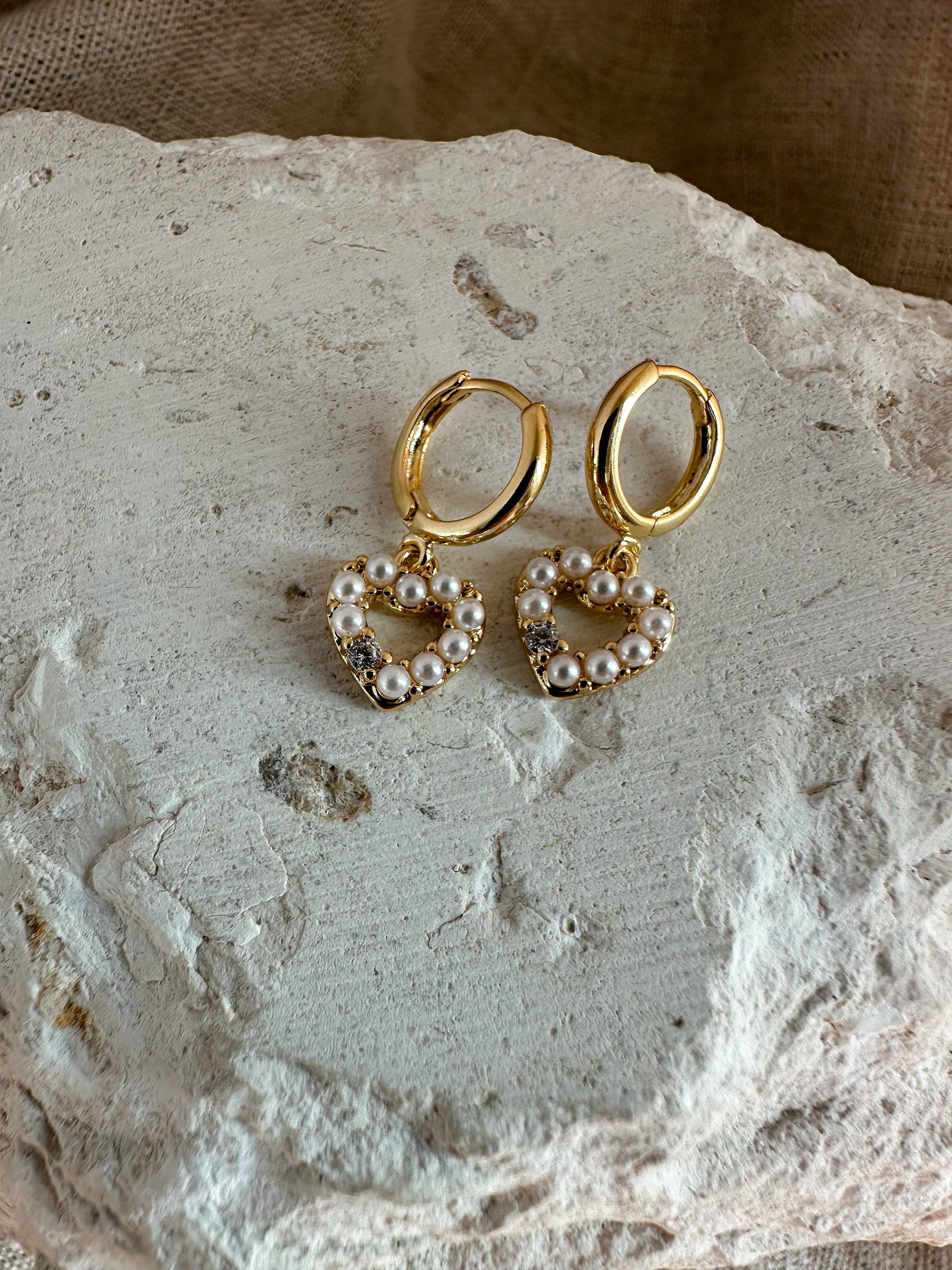 The Mini Pearl Heart Hoops