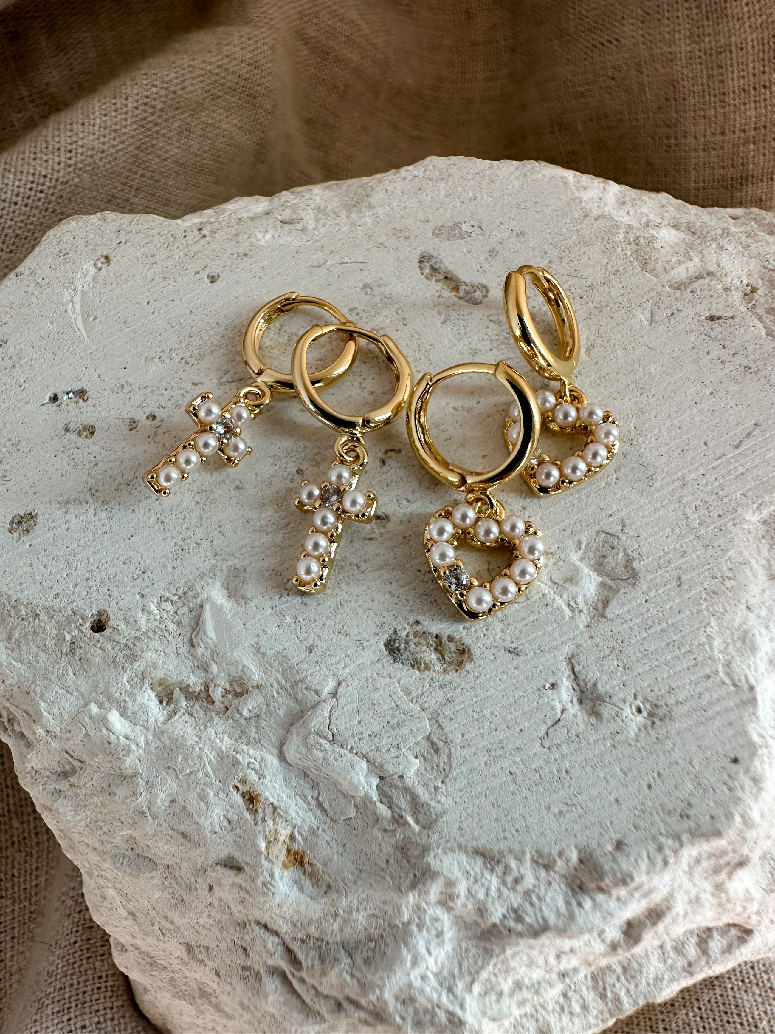 The Mini Pearl Cross Earrings