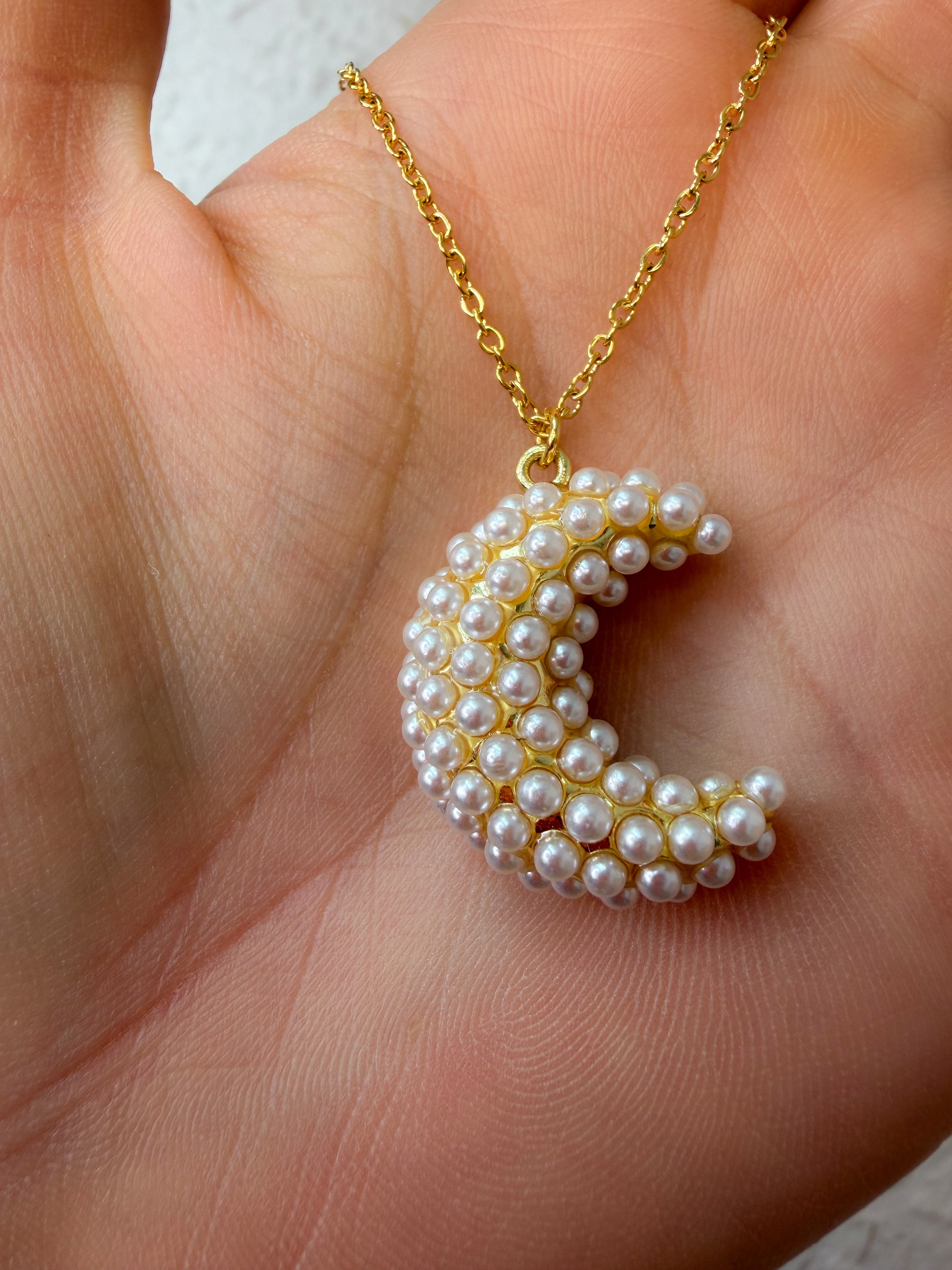 Puffy Pearl Moon Necklace