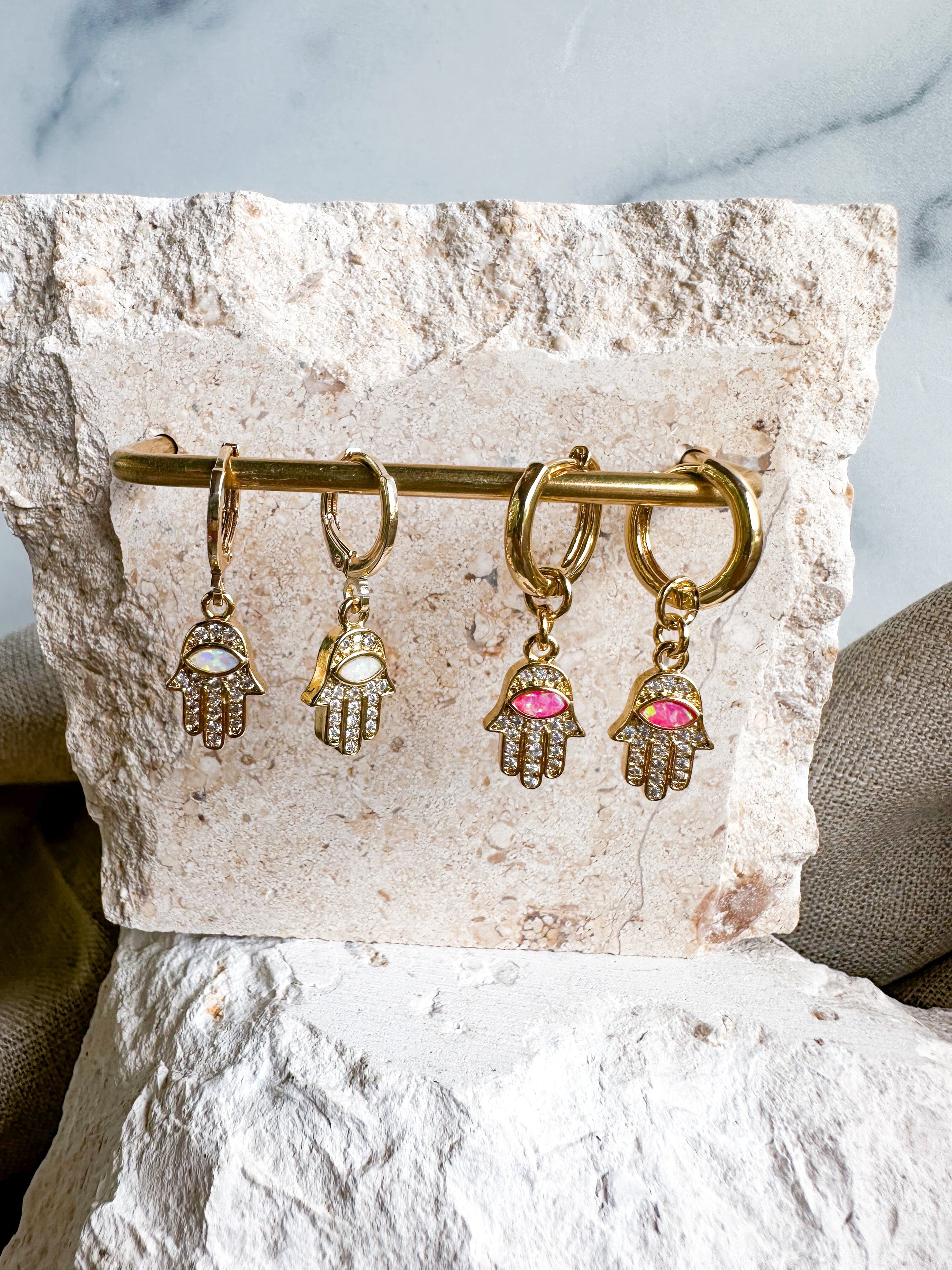 White Hamsa Earrings