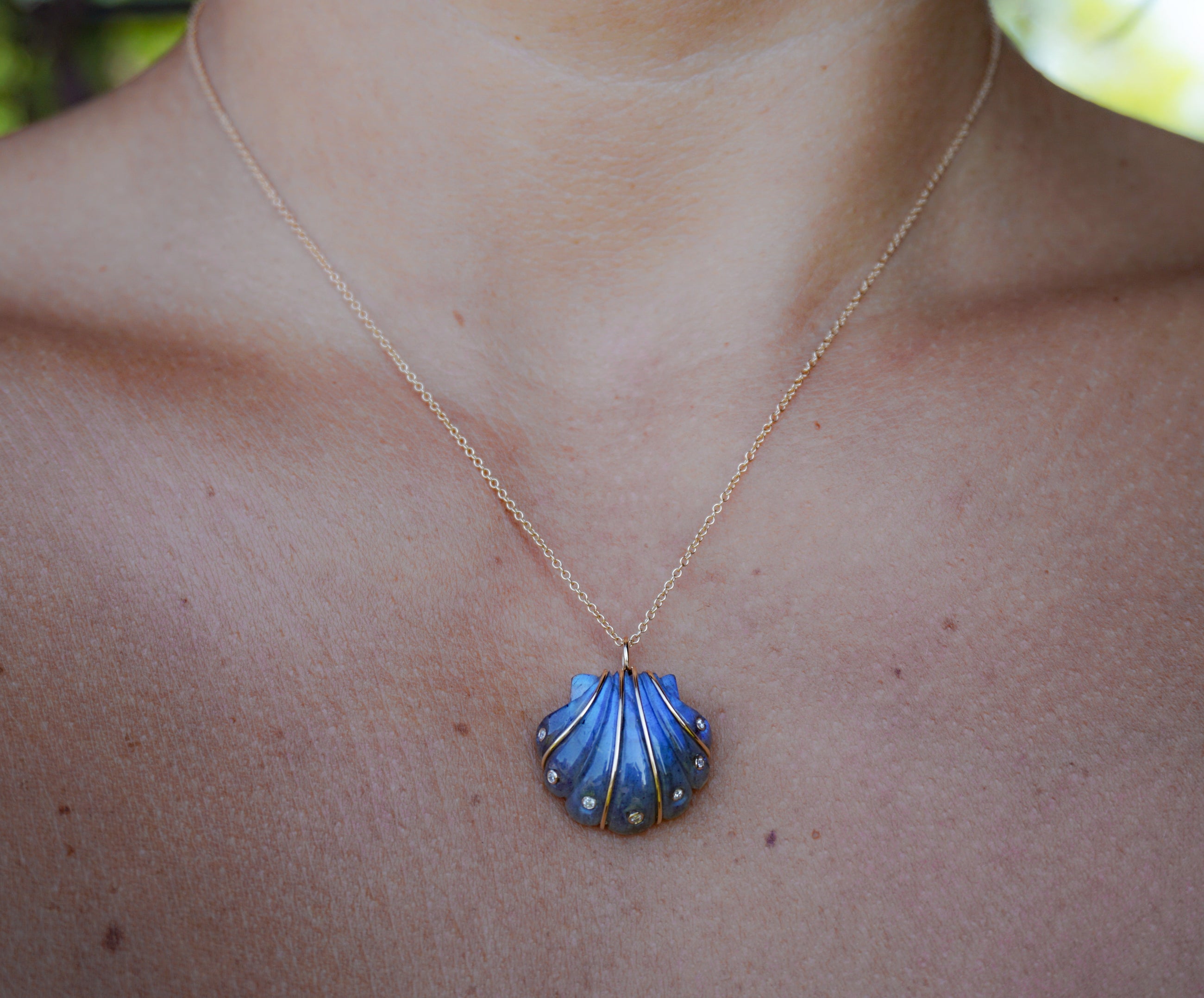 Diamond Labradorite Seashell Necklace