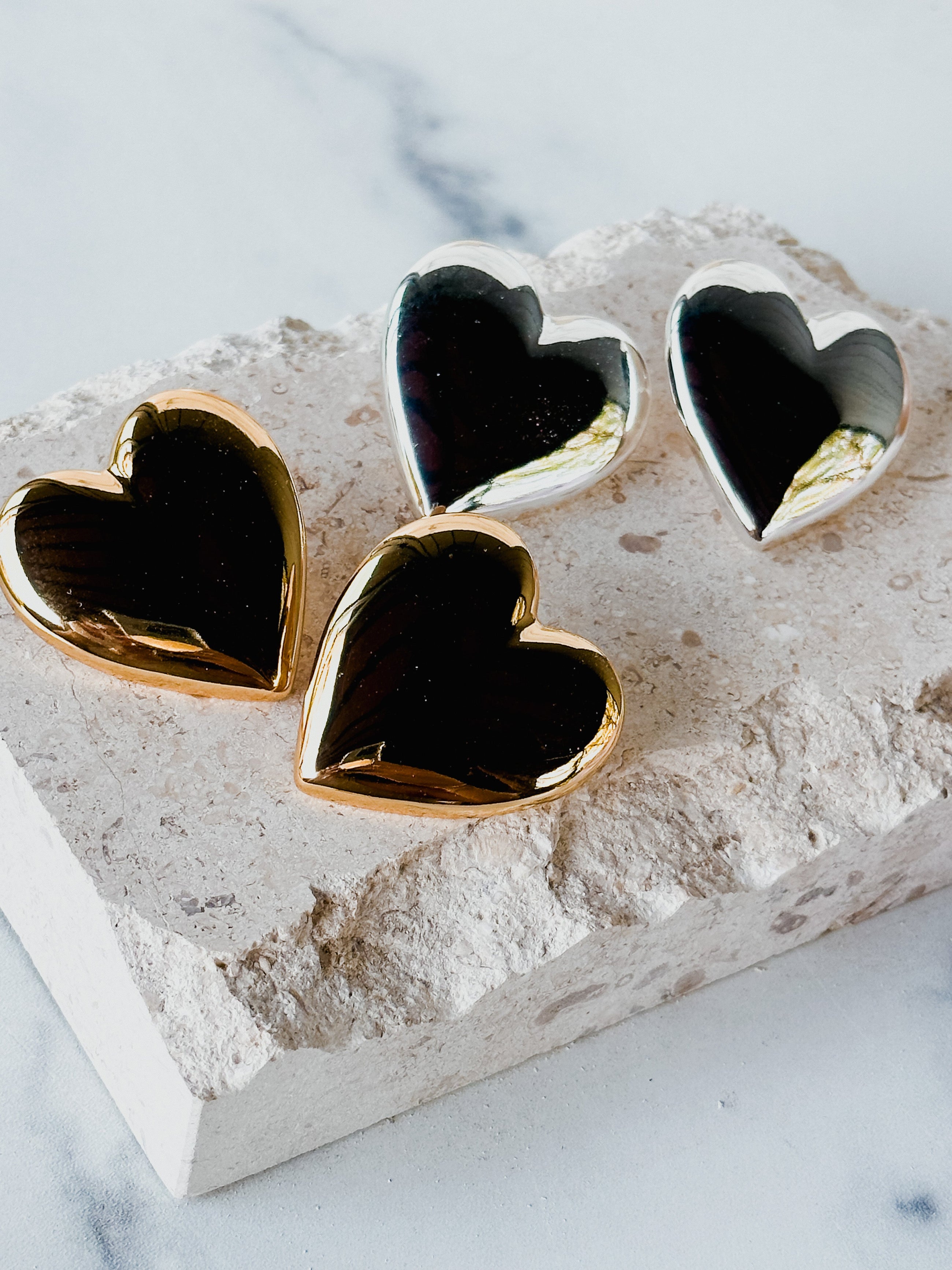 Puffy Heart Earrings ~ Gold