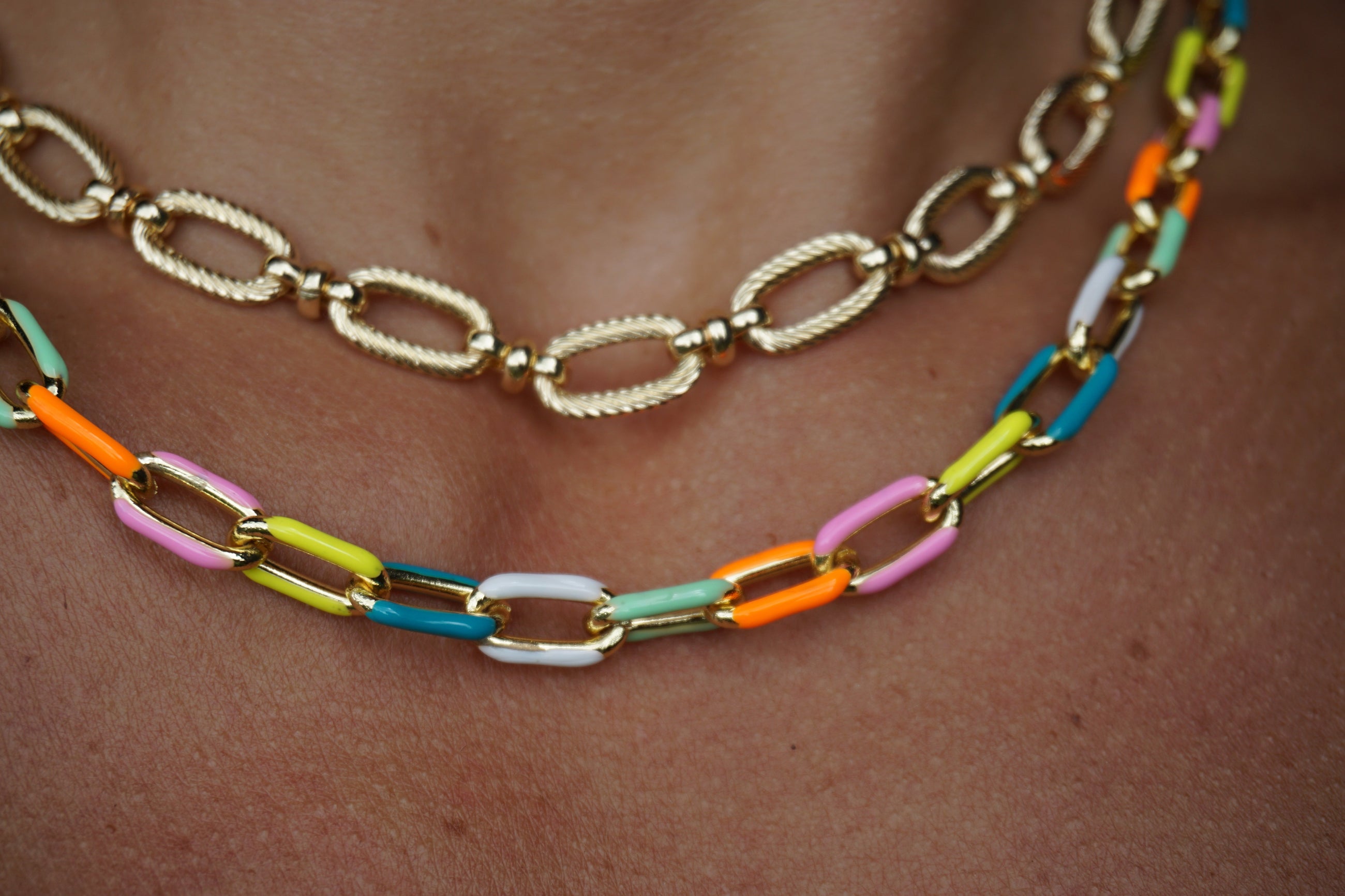 NEW Rainbow Enamel Link Necklace