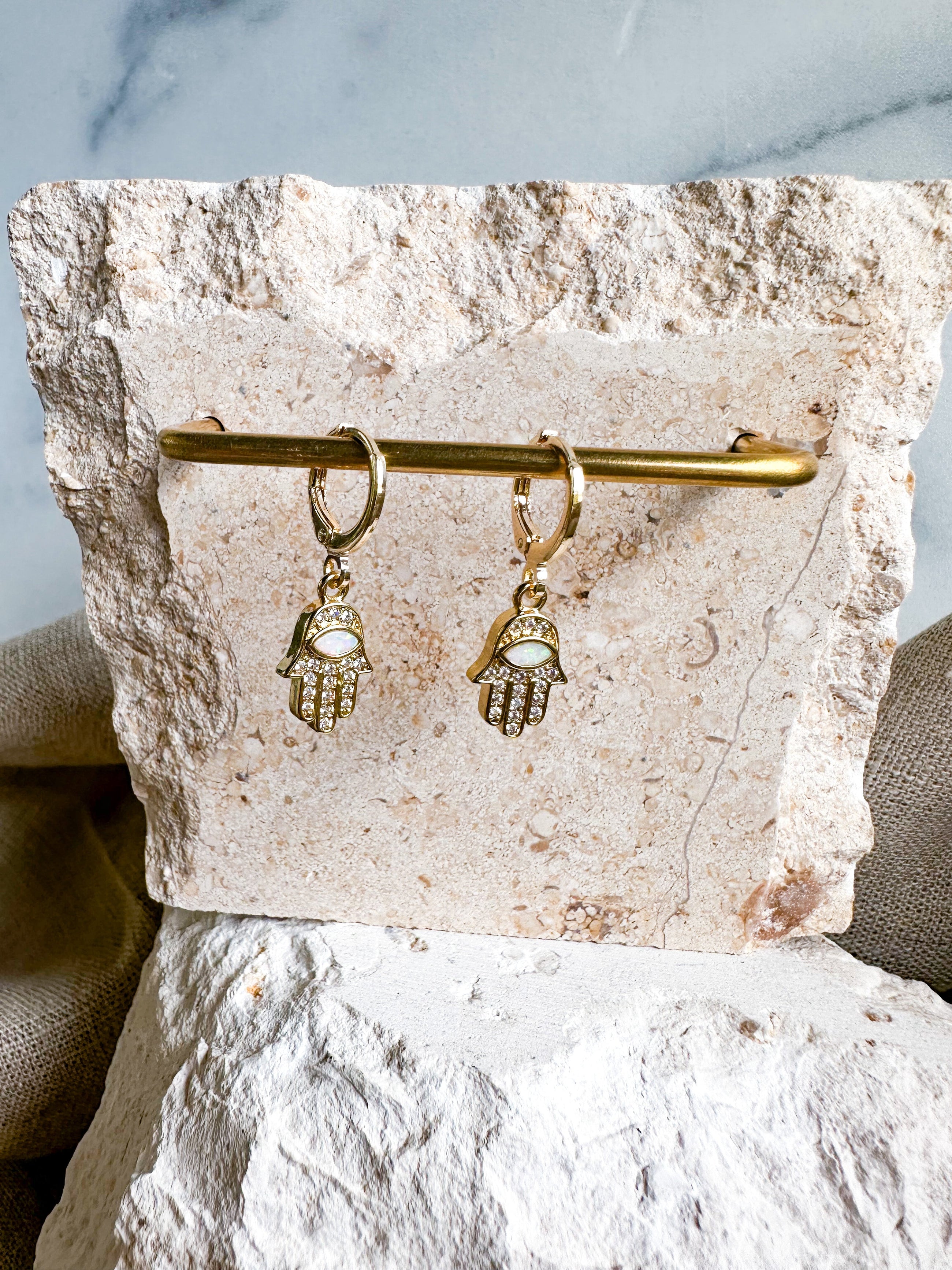 White Hamsa Earrings