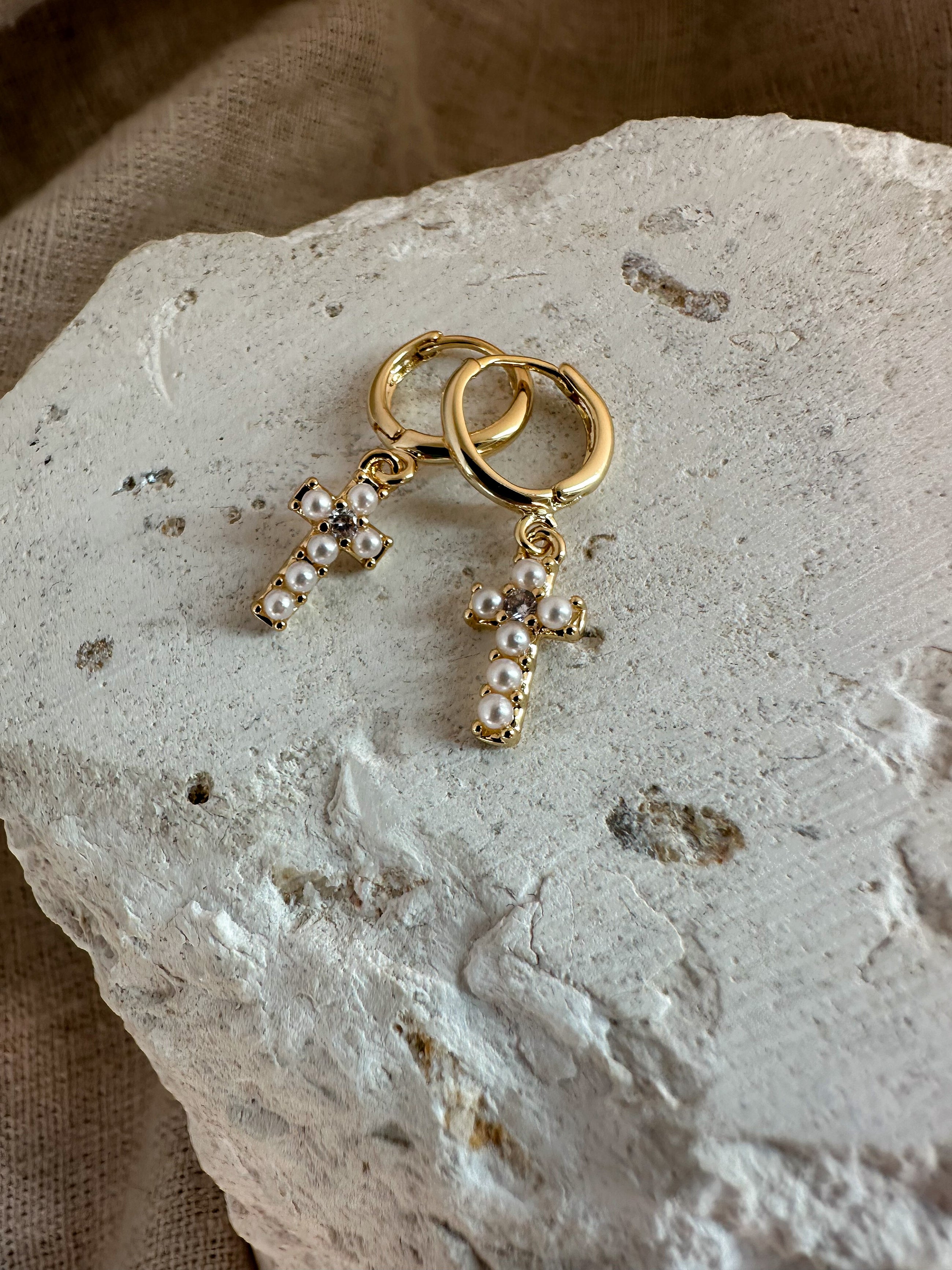 The Mini Pearl Cross Earrings