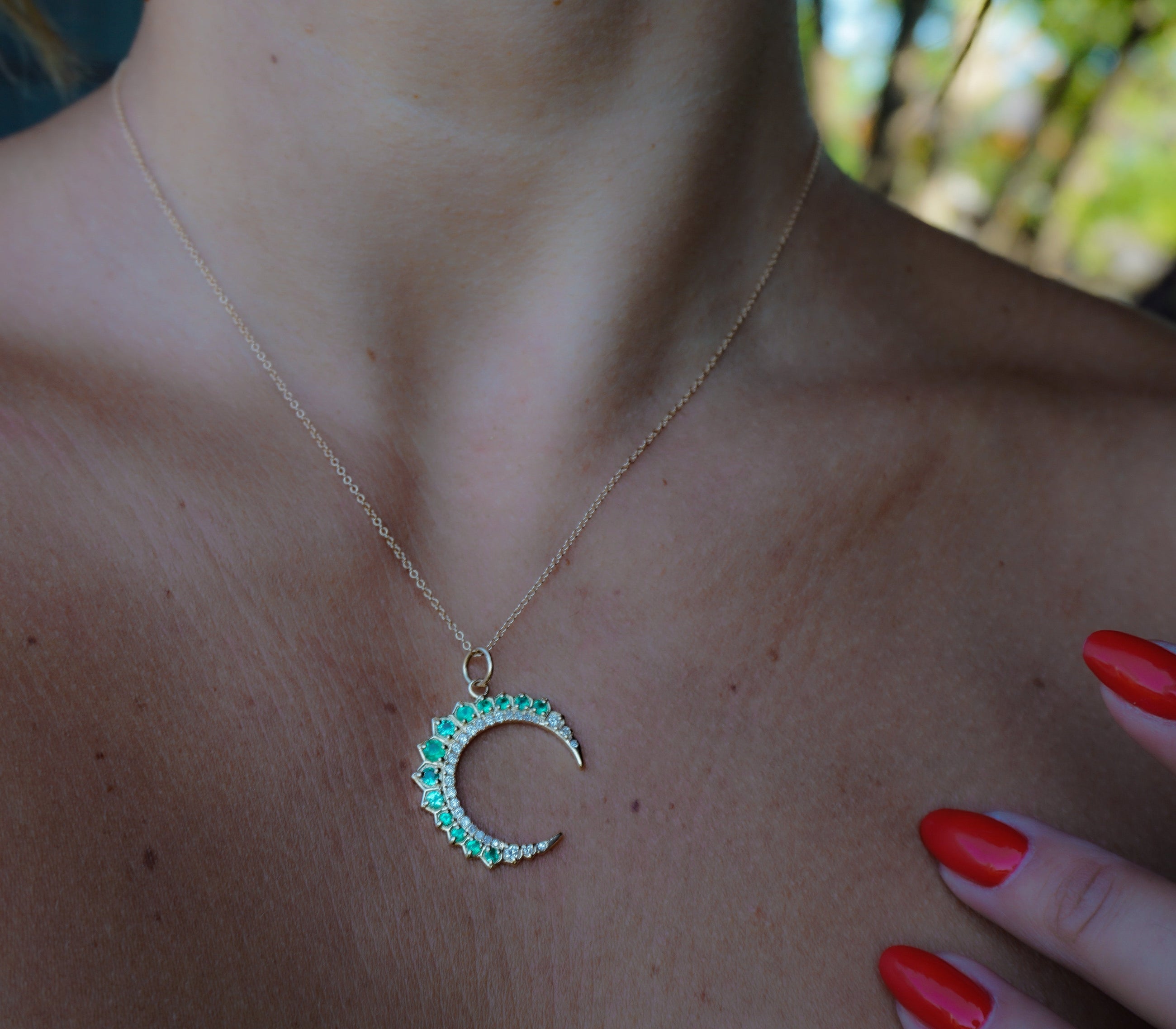 Emerald Crescent Moon Necklace