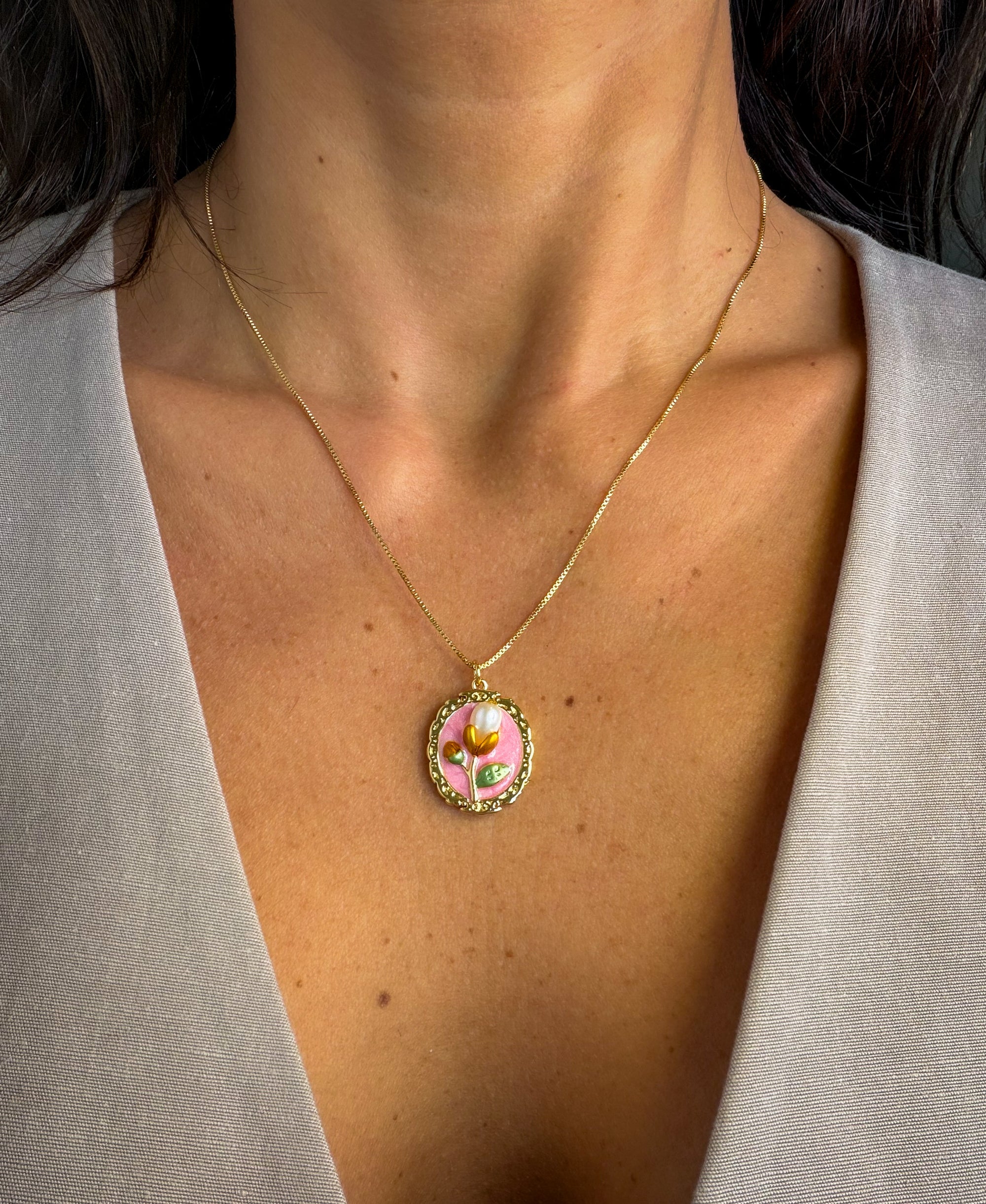 Blossom Pearl Enamel Necklace