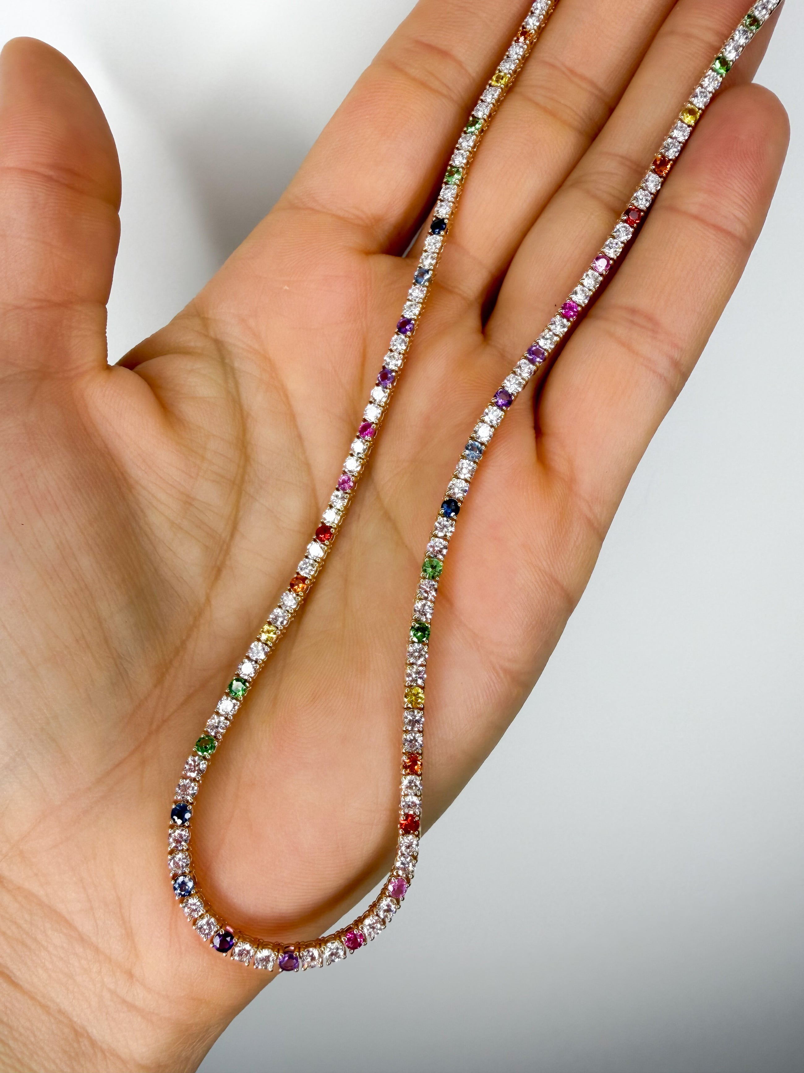 Rainbow & Diamond Tennis Necklace