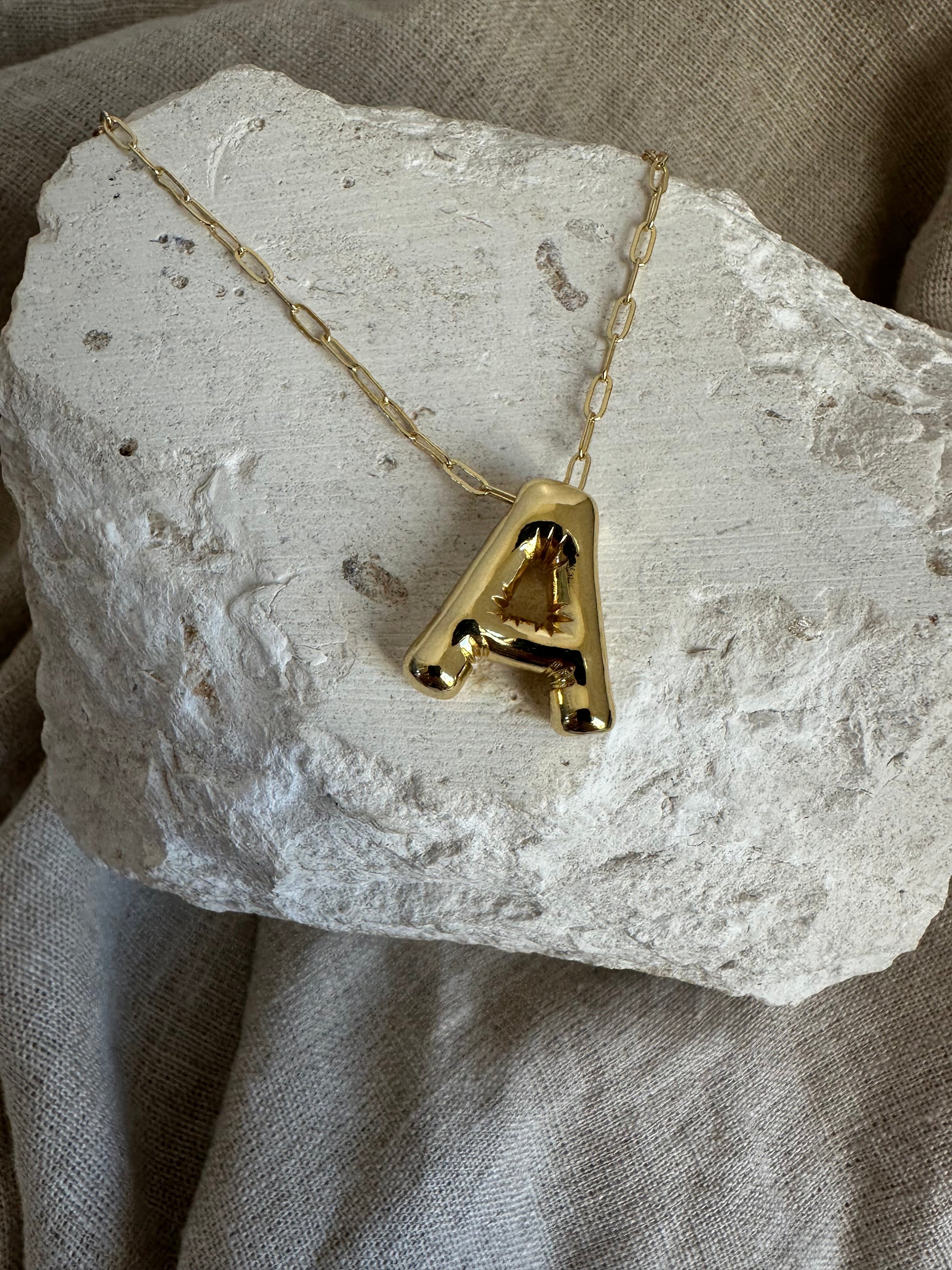 Gold Bubble Letter Necklace