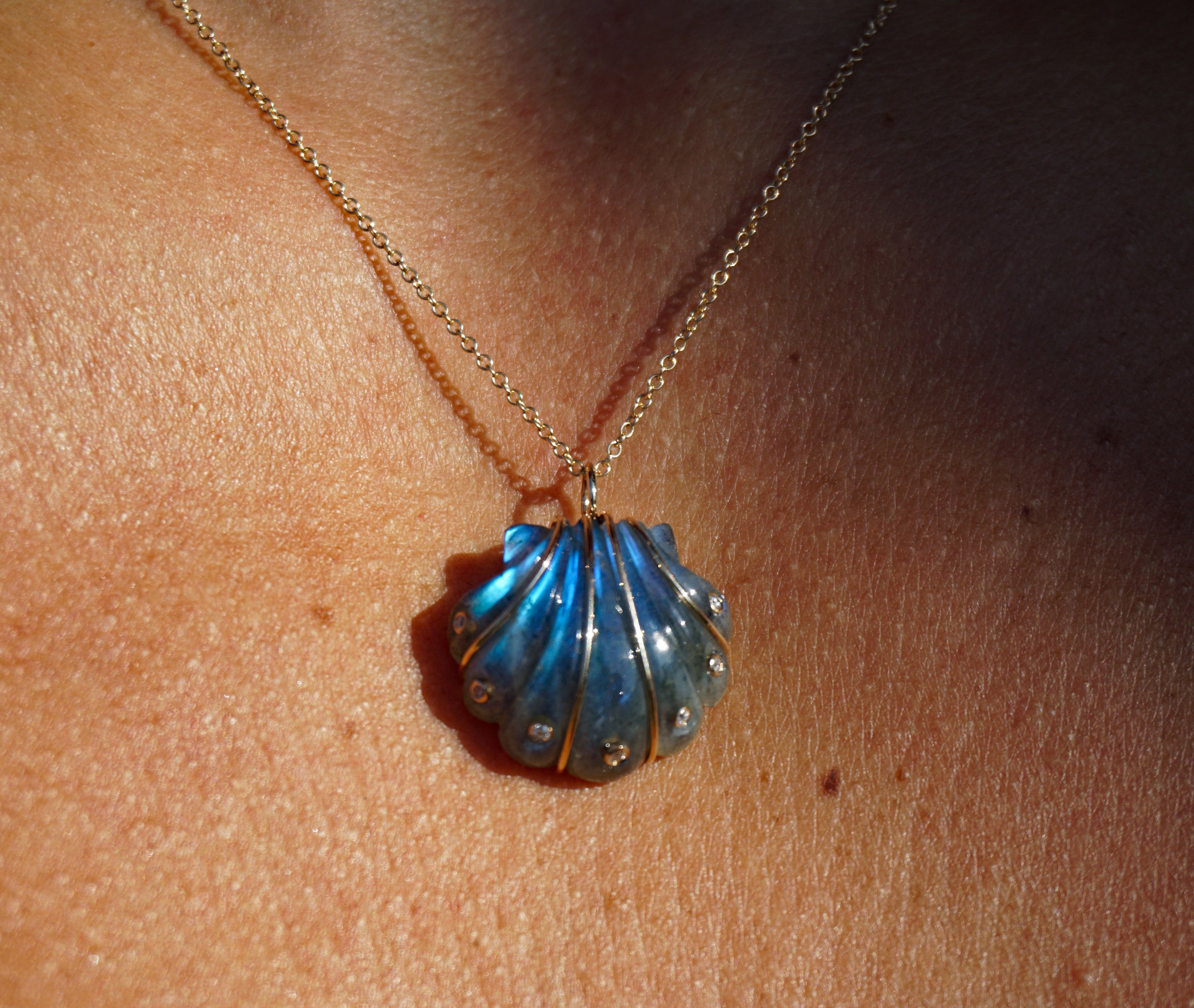 Diamond Labradorite Seashell Necklace
