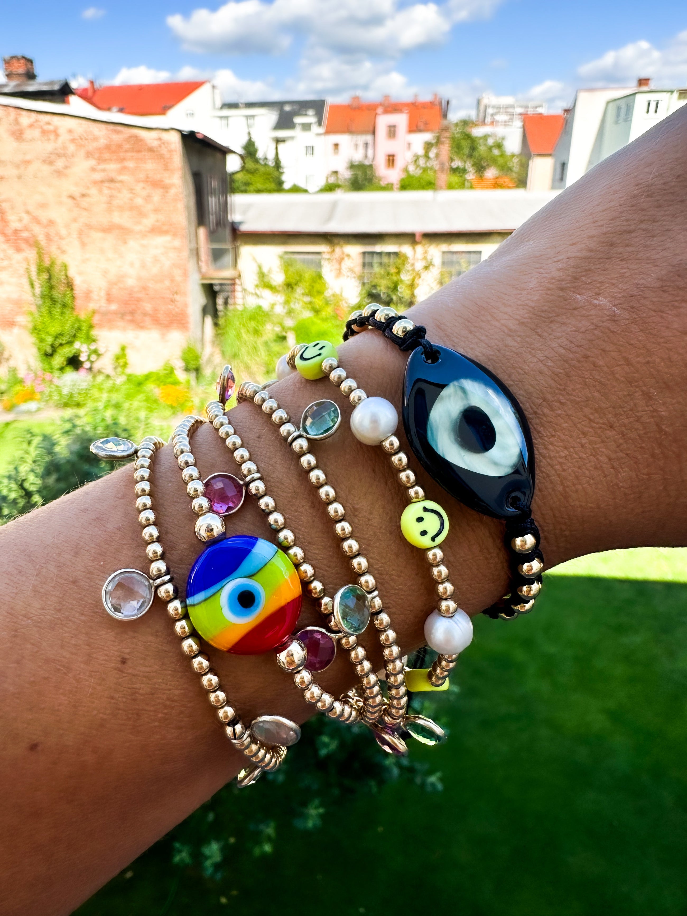Rainbow Glass Eye Bracelet