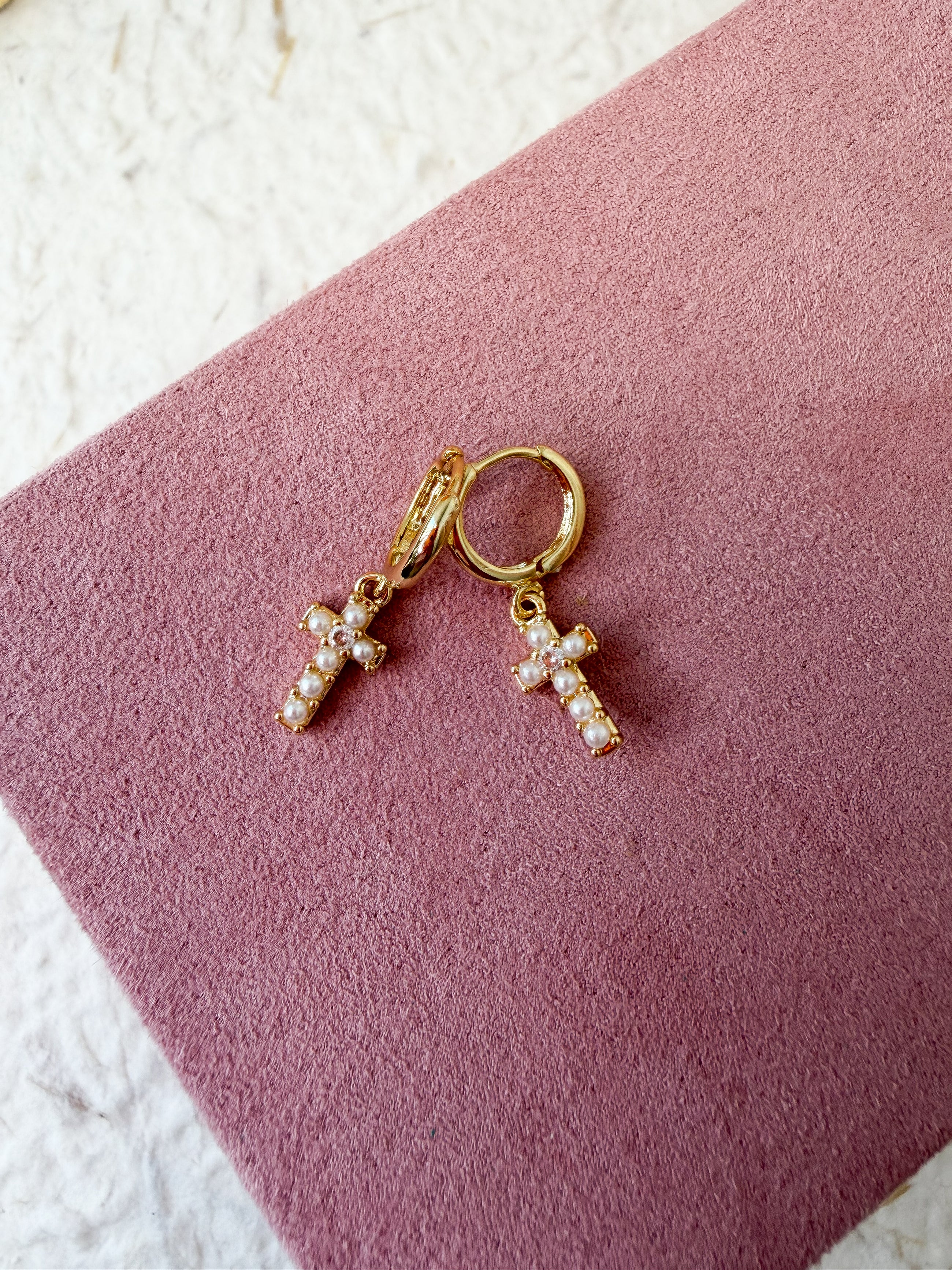 The Mini Pearl Cross Earrings