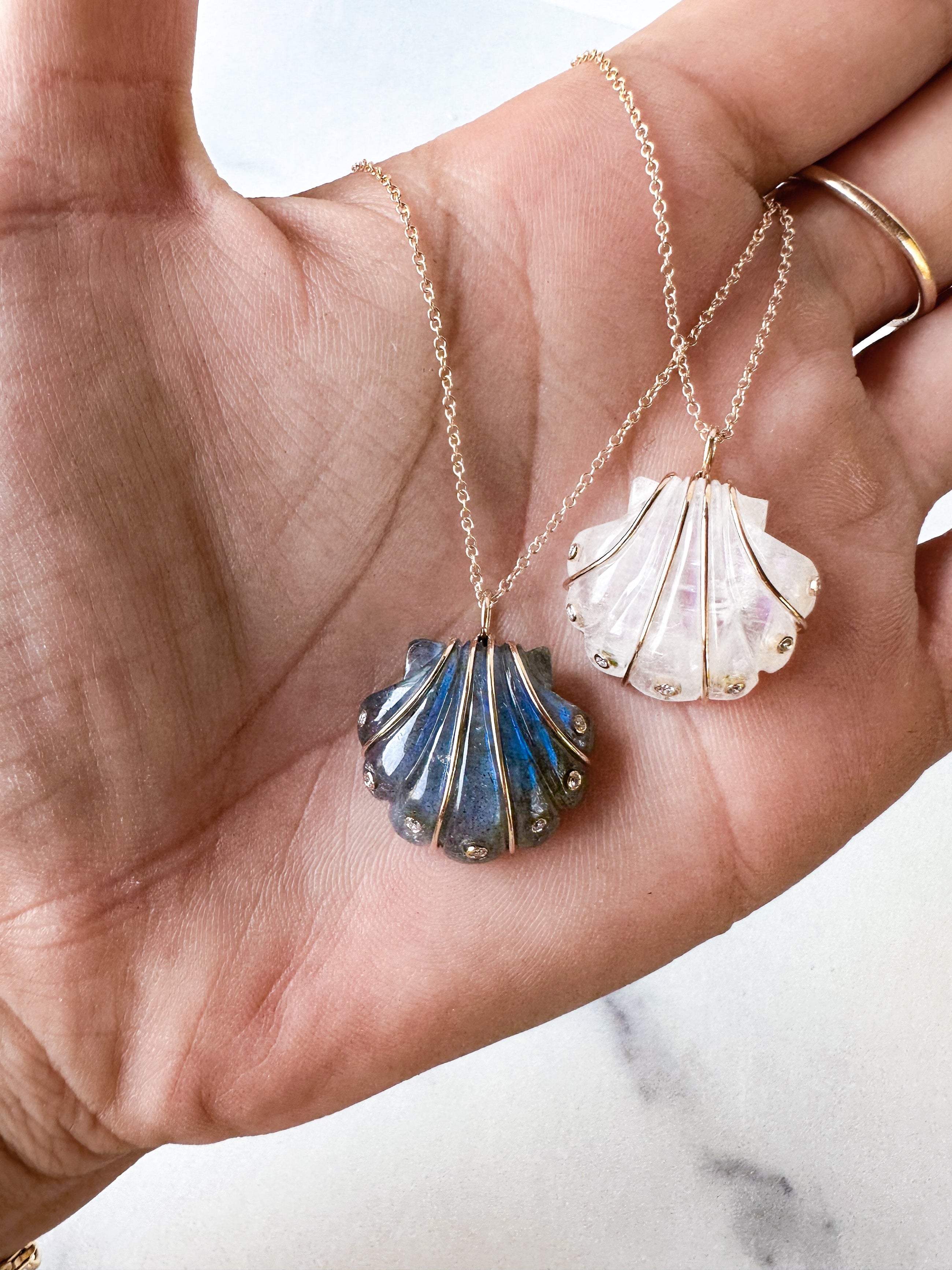 Diamond Labradorite Seashell Necklace