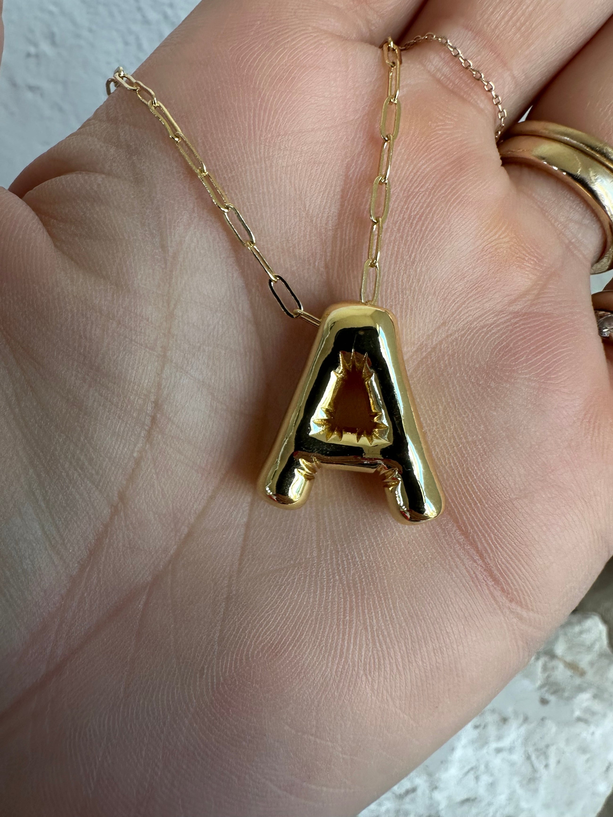 Gold Bubble Letter Necklace