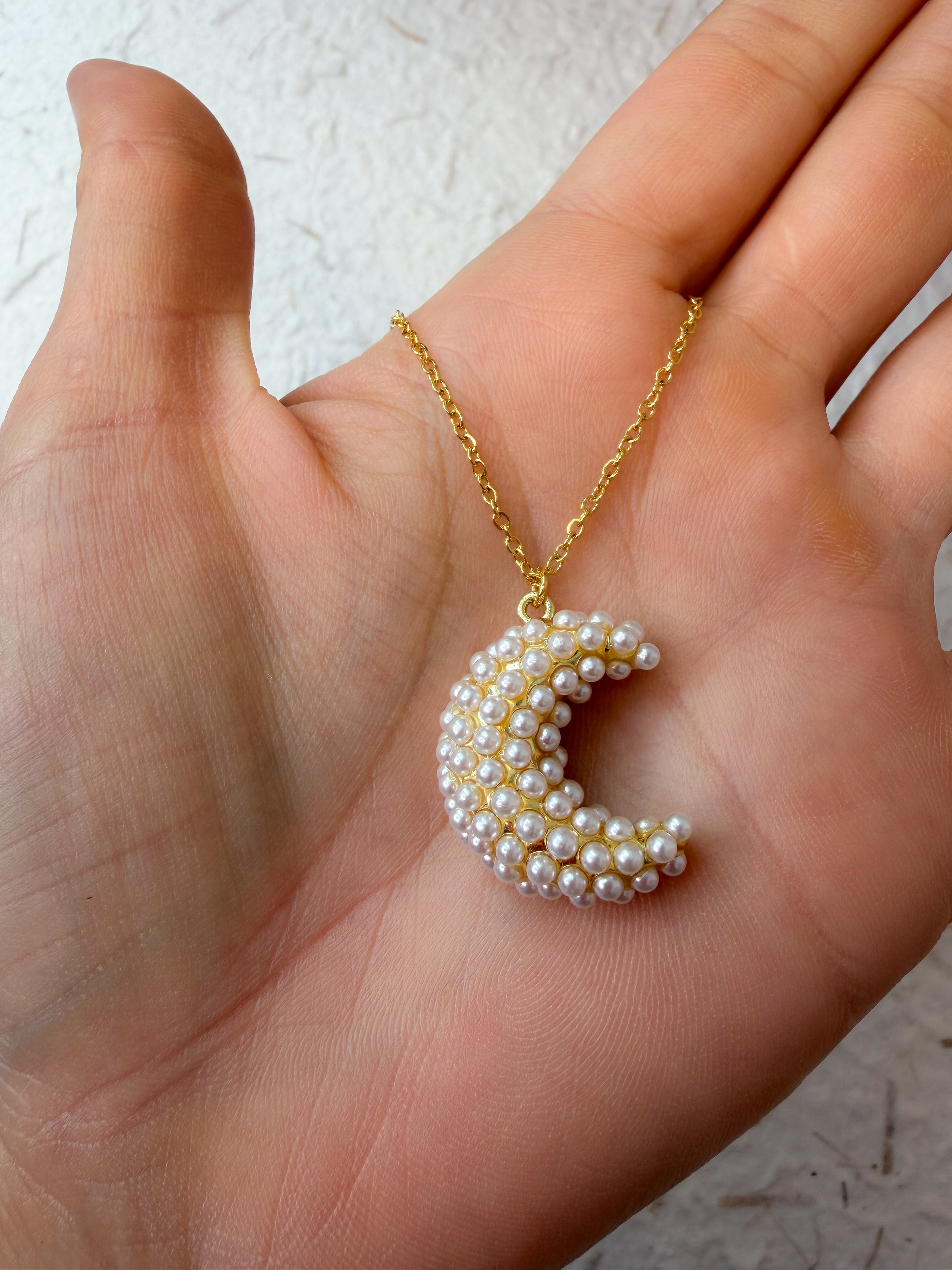 Puffy Pearl Moon Necklace