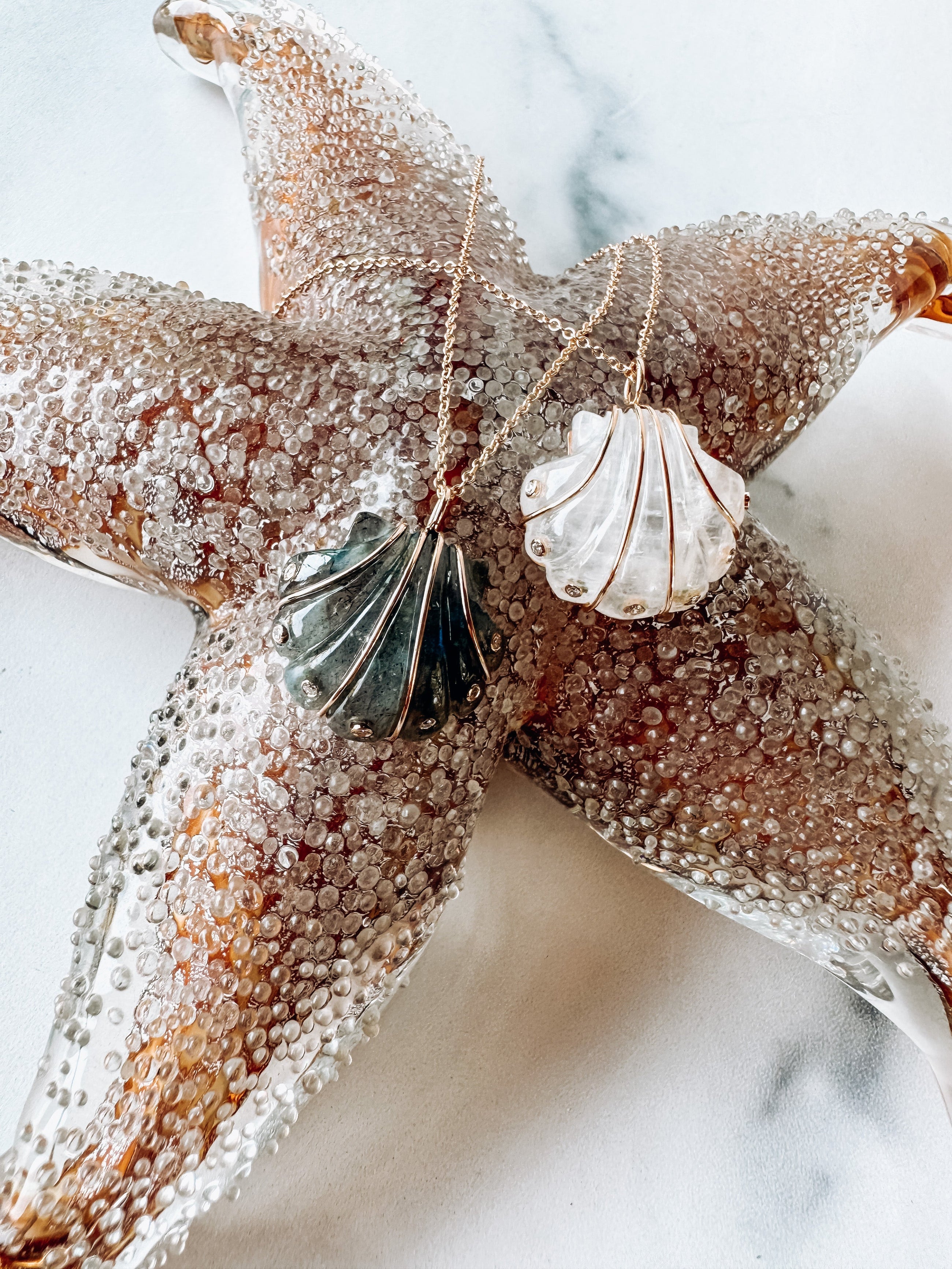 Diamond Labradorite Seashell Necklace