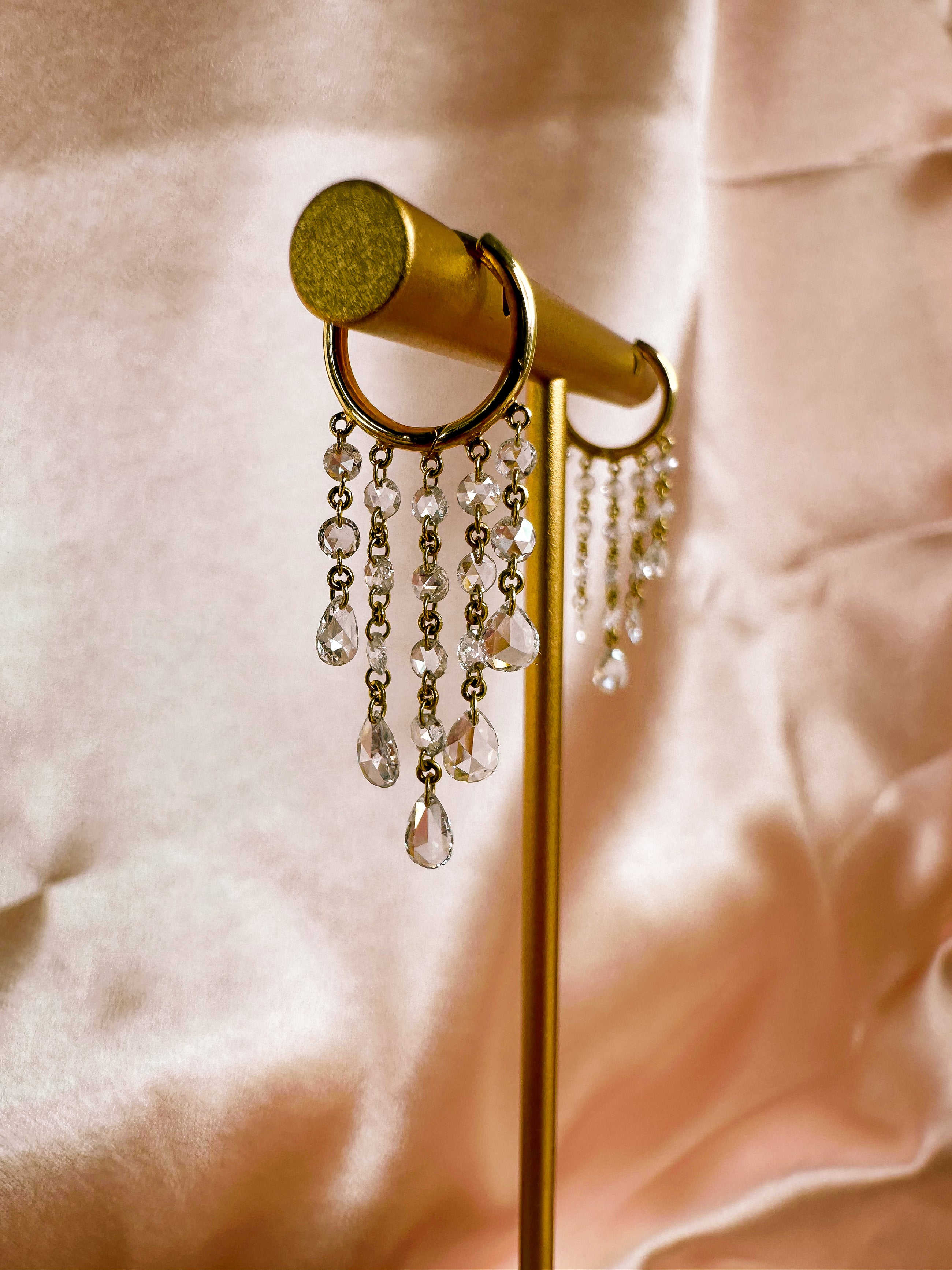 Rose Cut Diamond Chandelier Earrings