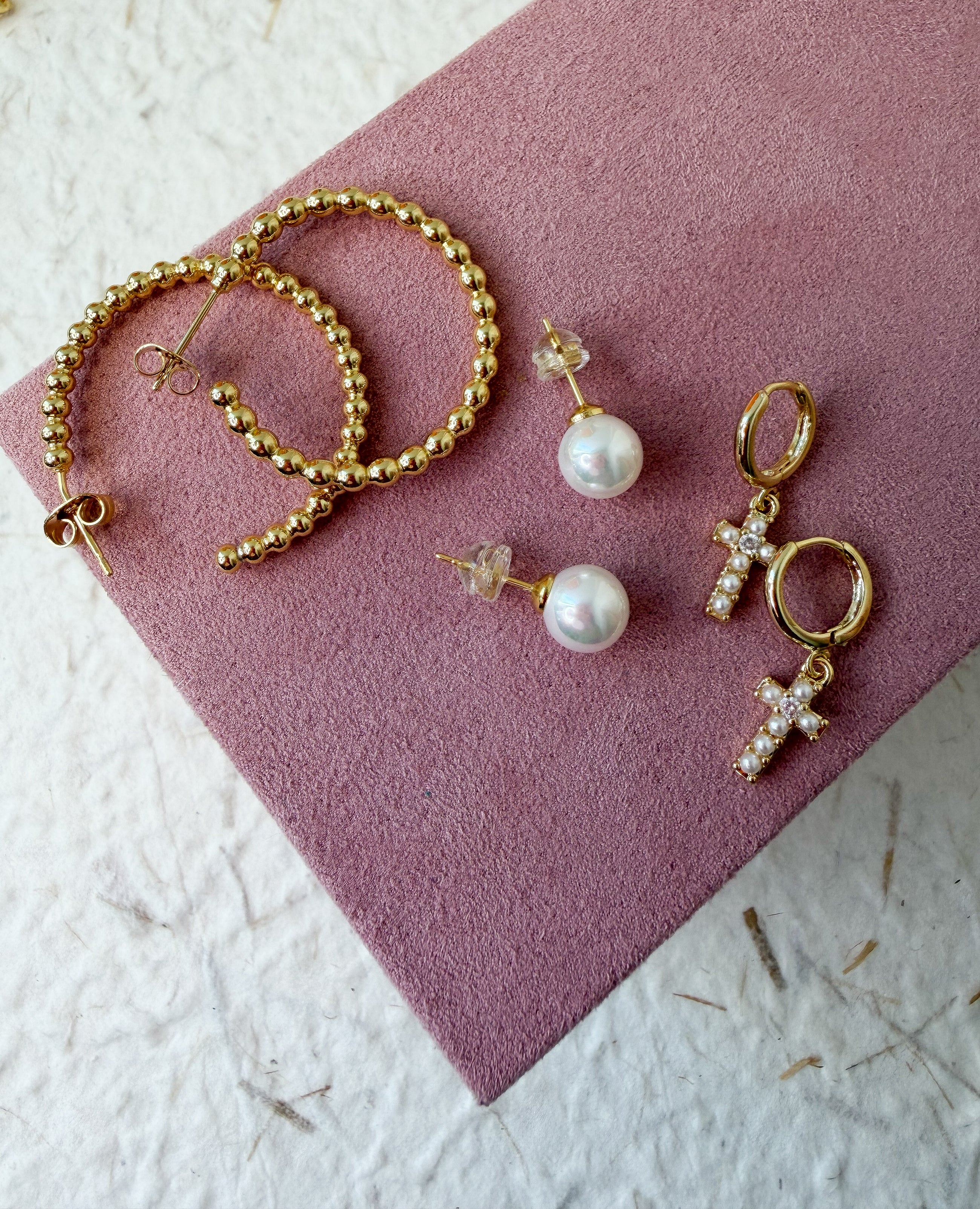 The Mini Pearl Cross Earrings