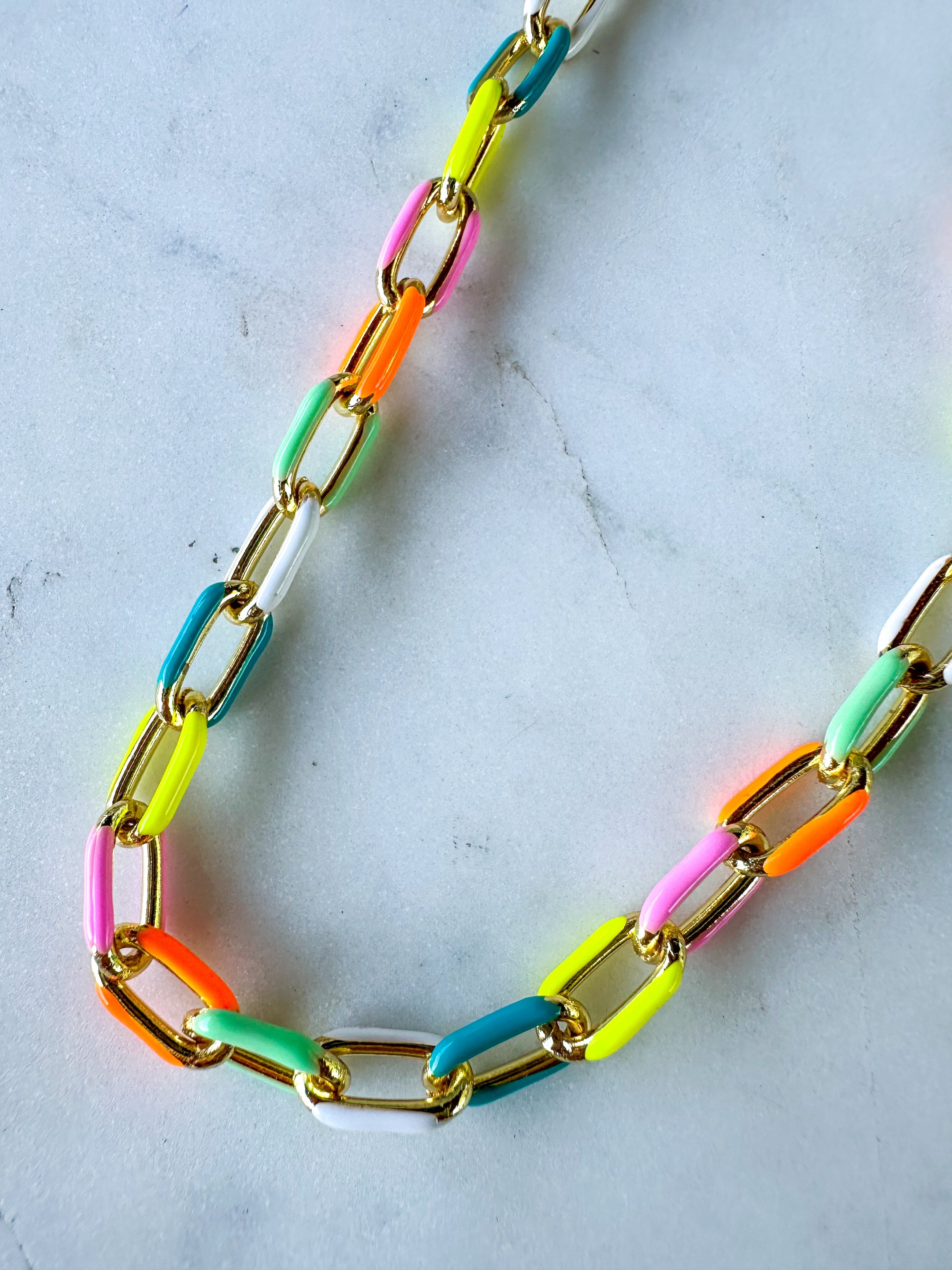 NEW Rainbow Enamel Link Necklace