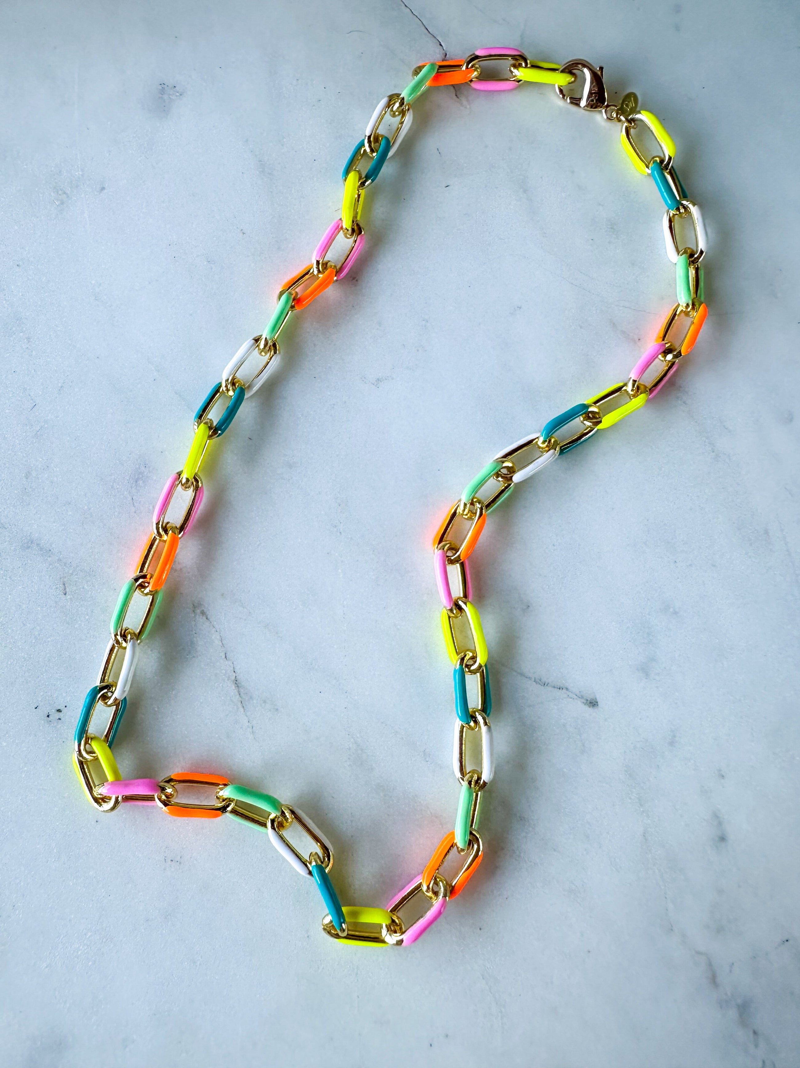 NEW Rainbow Enamel Link Necklace