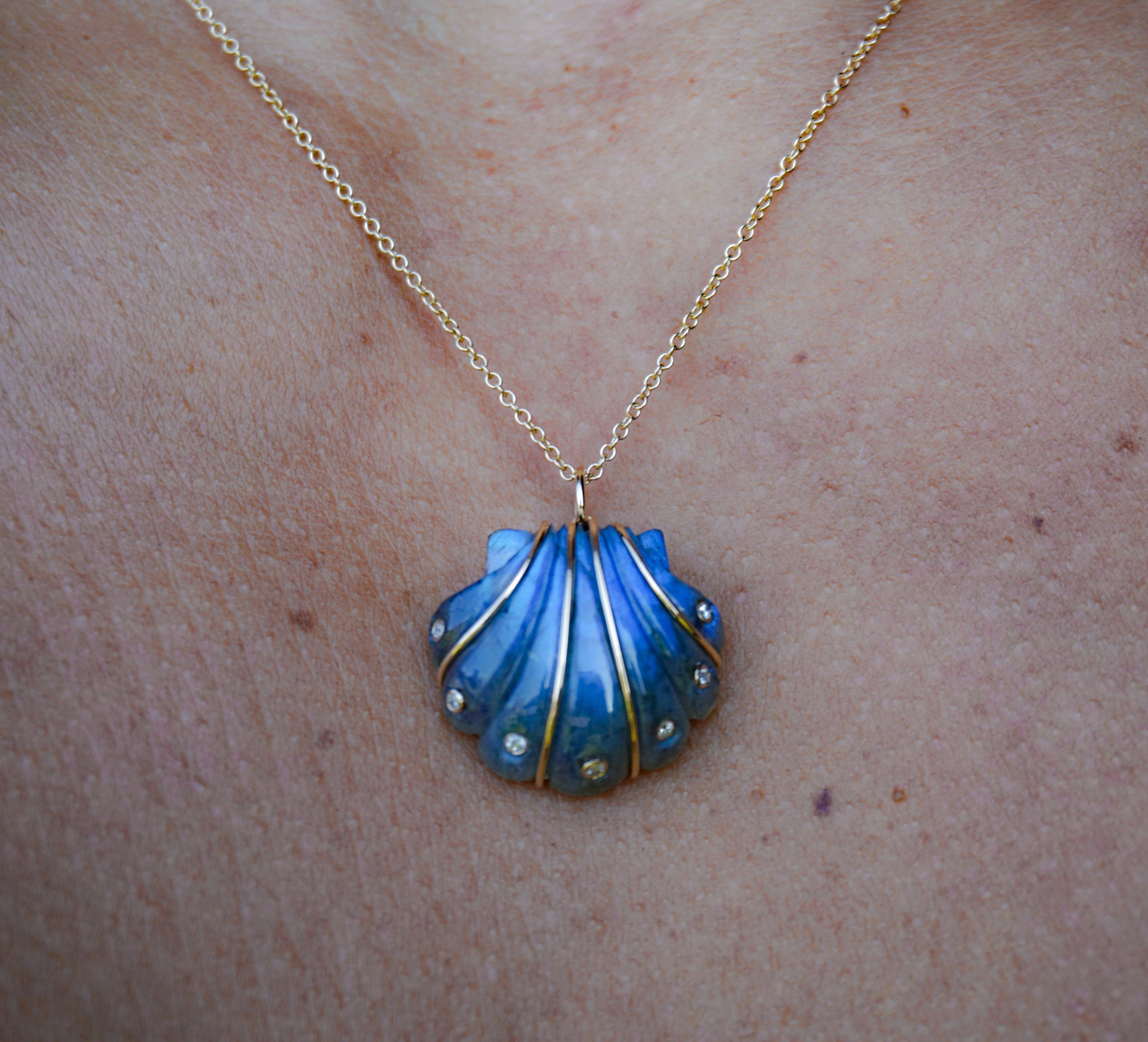 Diamond Labradorite Seashell Necklace