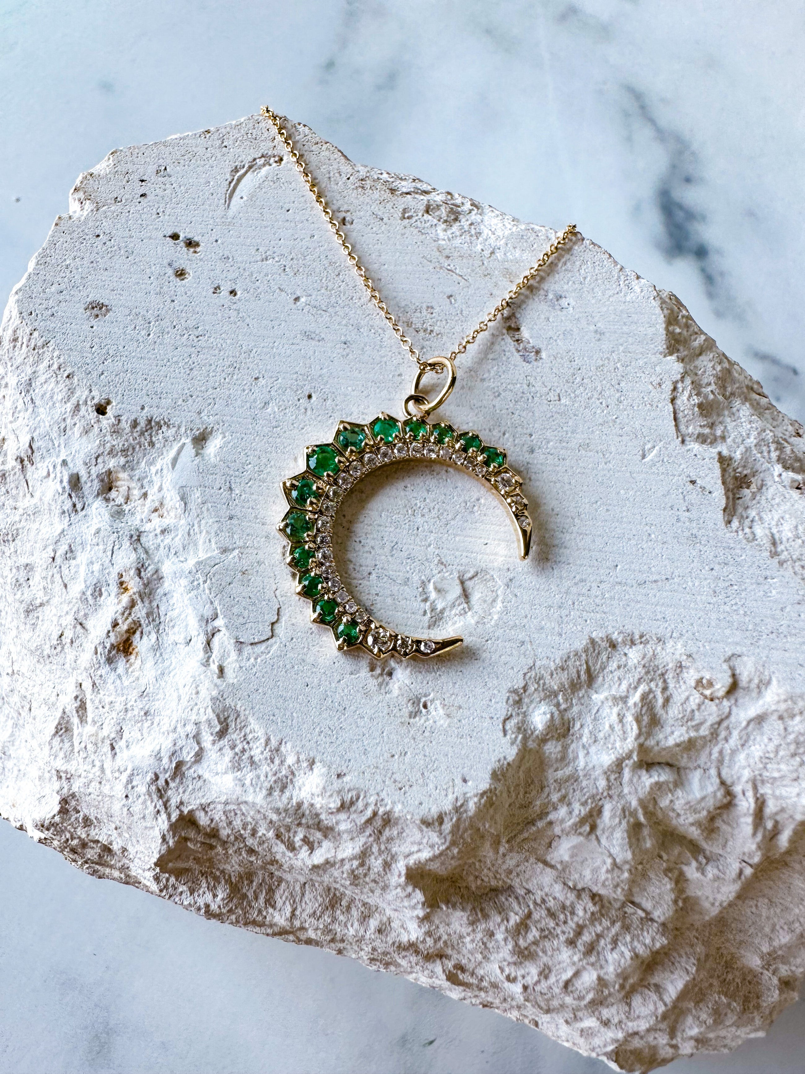 Emerald Crescent Moon Necklace