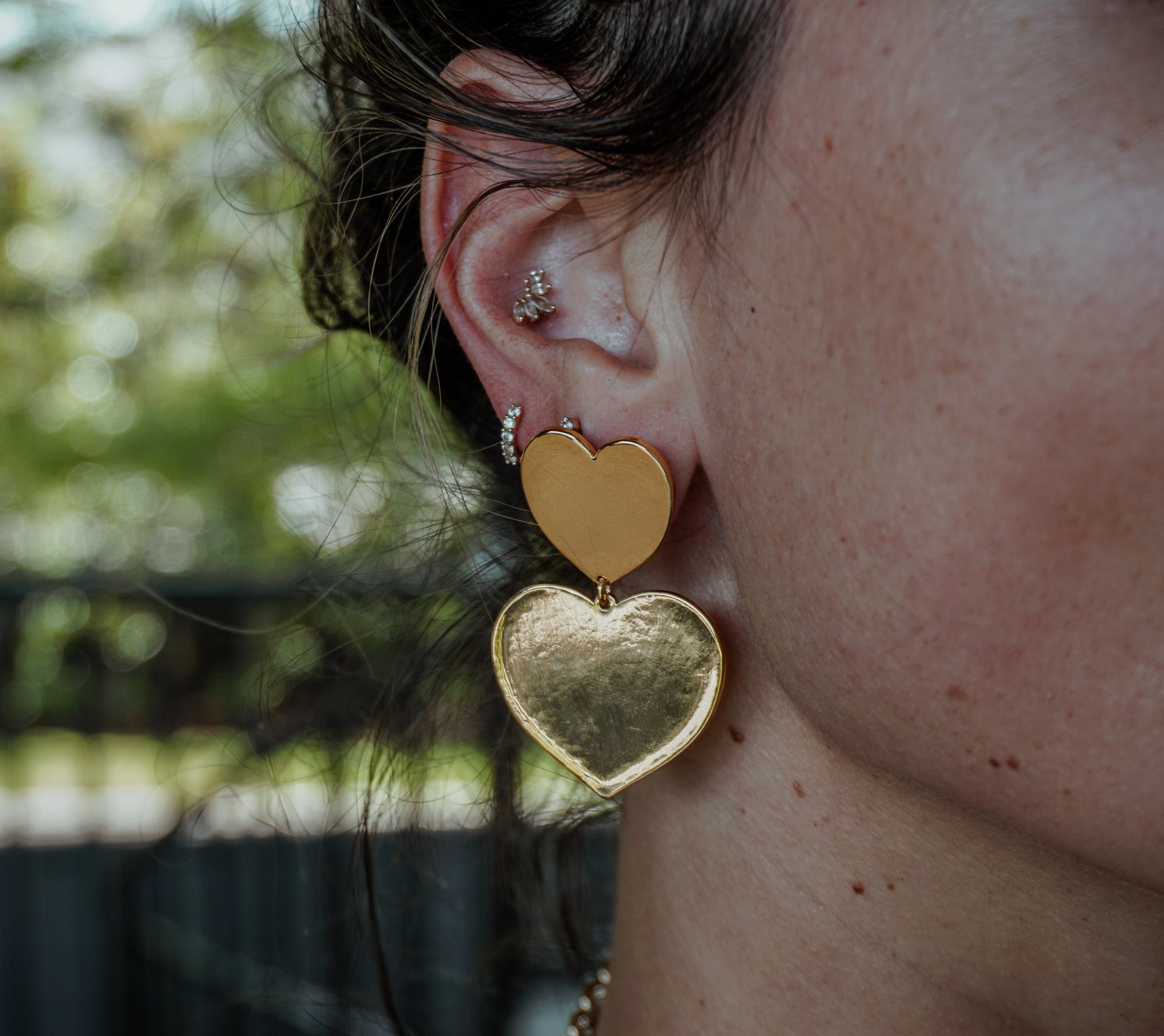 Double Heart Earrings ~ Gold