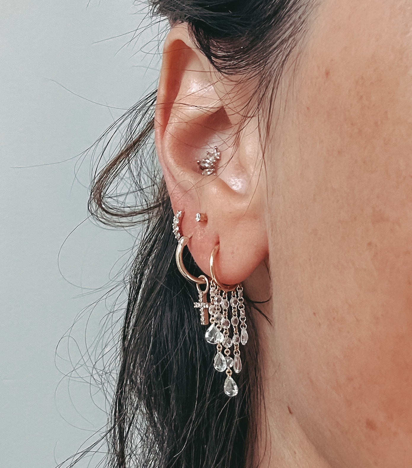 Rose Cut Diamond Chandelier Earrings
