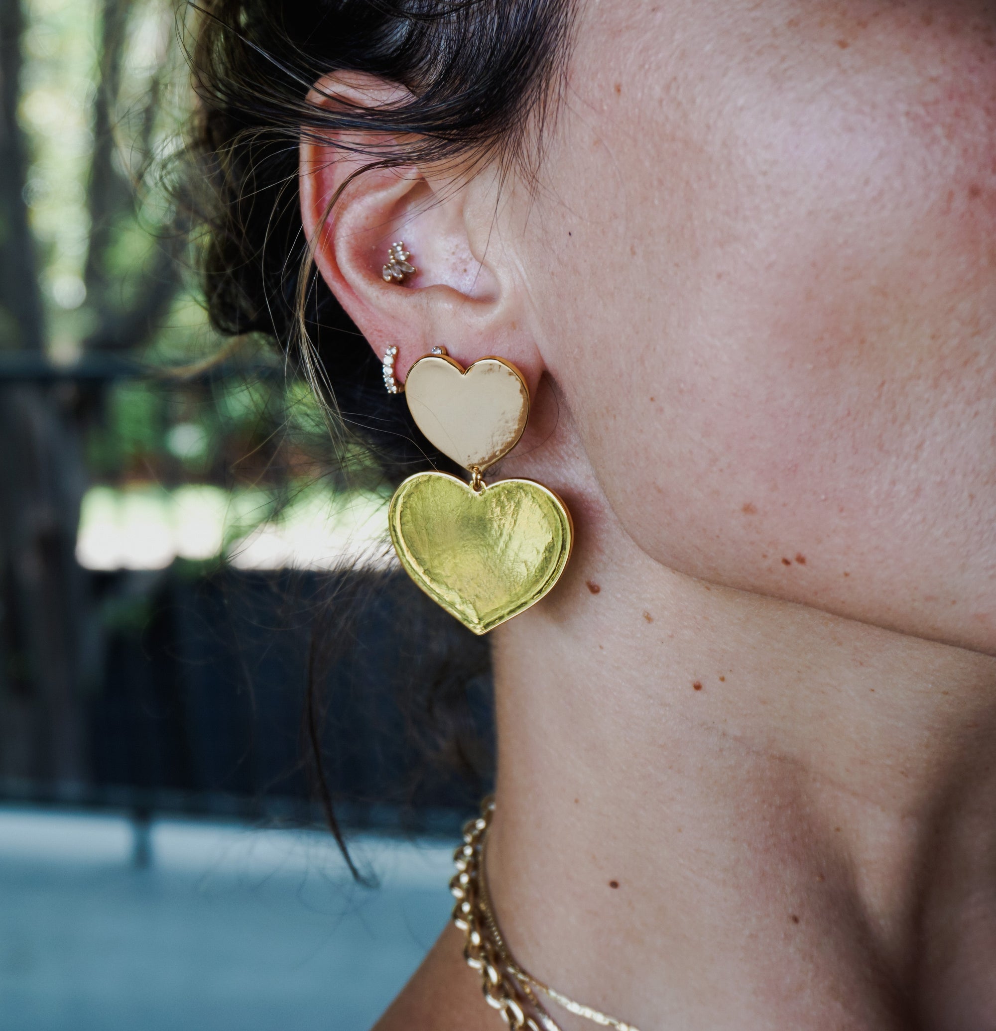Double Heart Earrings ~ Gold