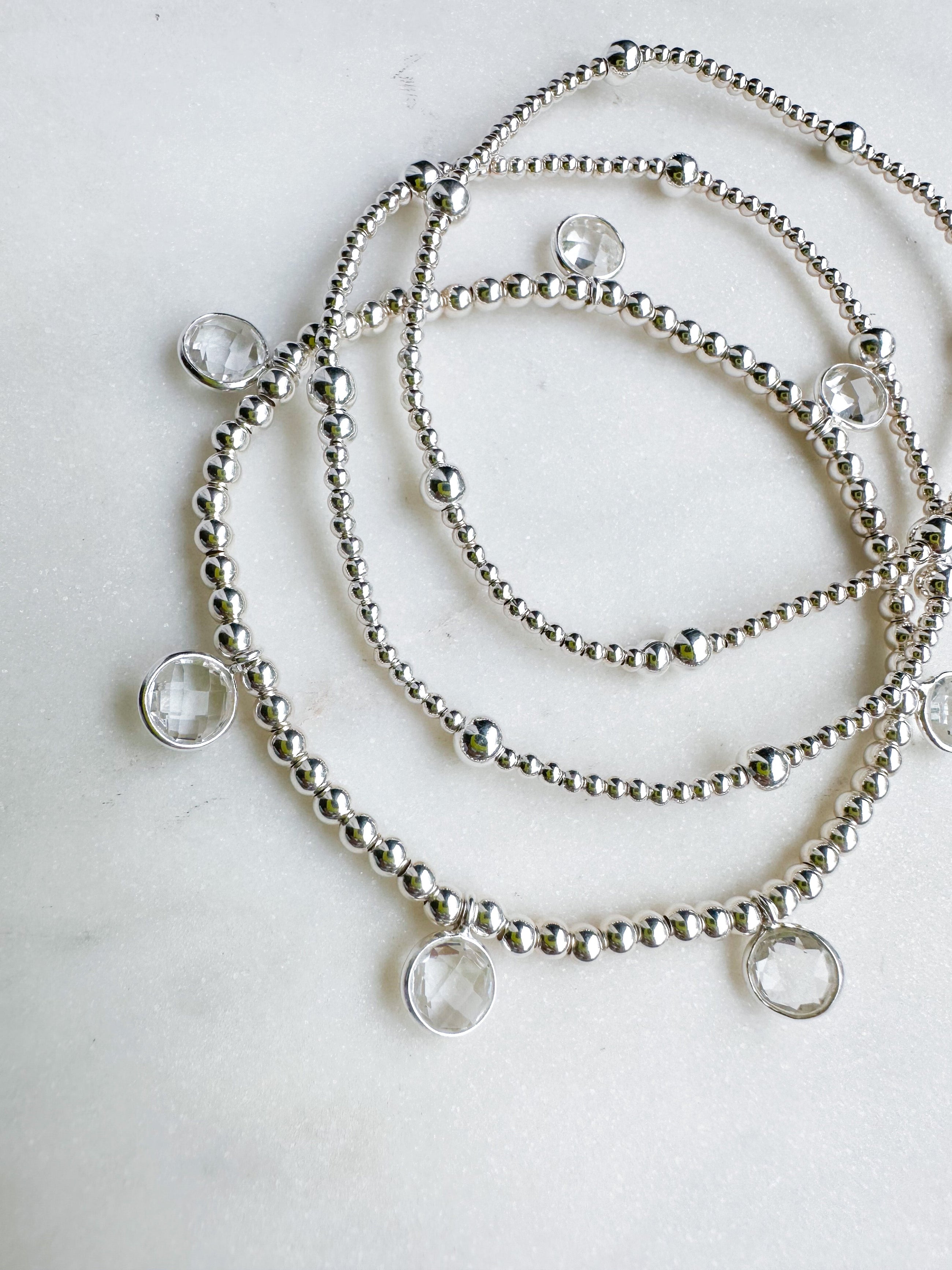 Silver Clear Quartz Drop Bracelet