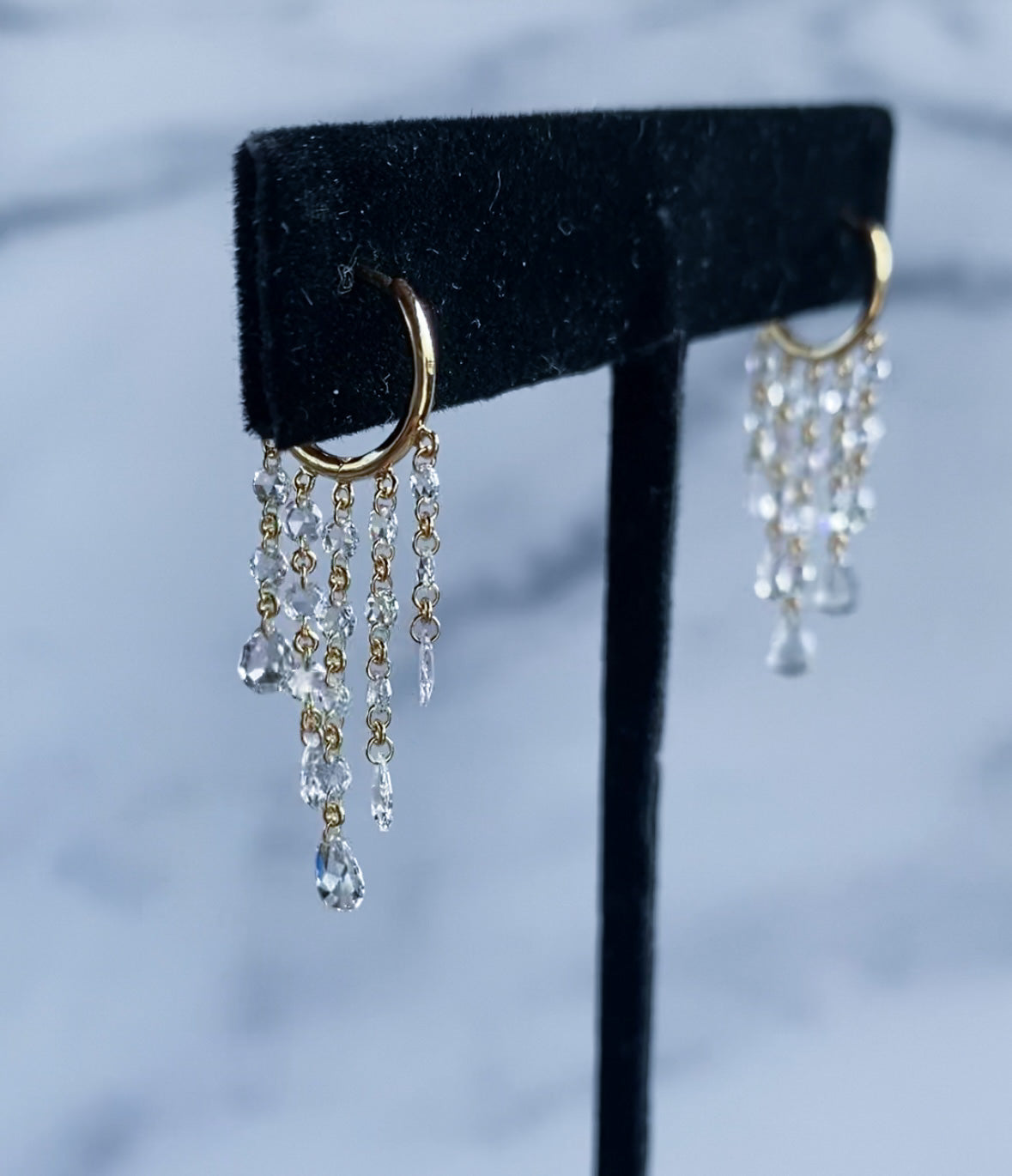 Rose Cut Diamond Chandelier Earrings