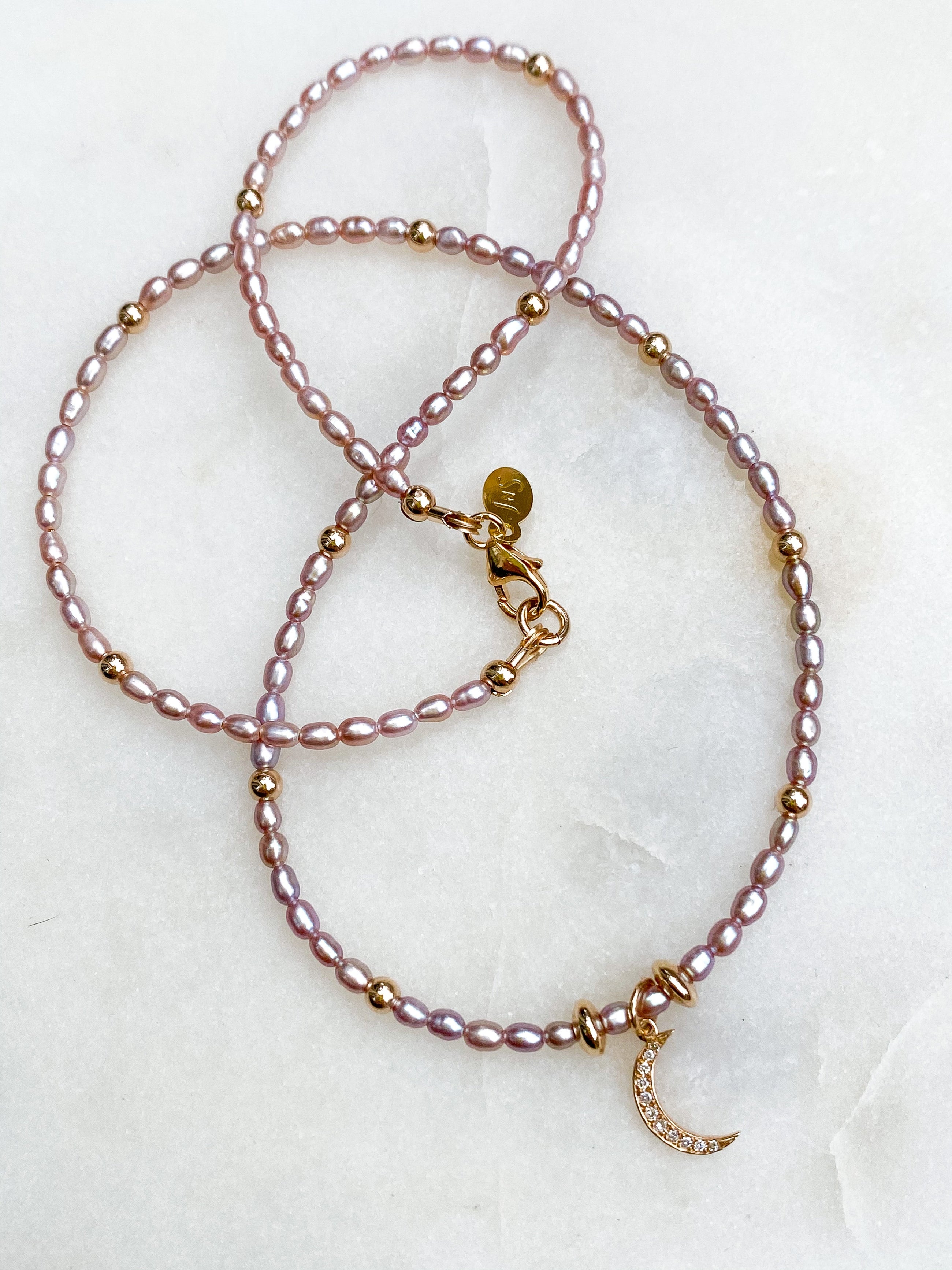 Diamond Moon & Pearl Necklace