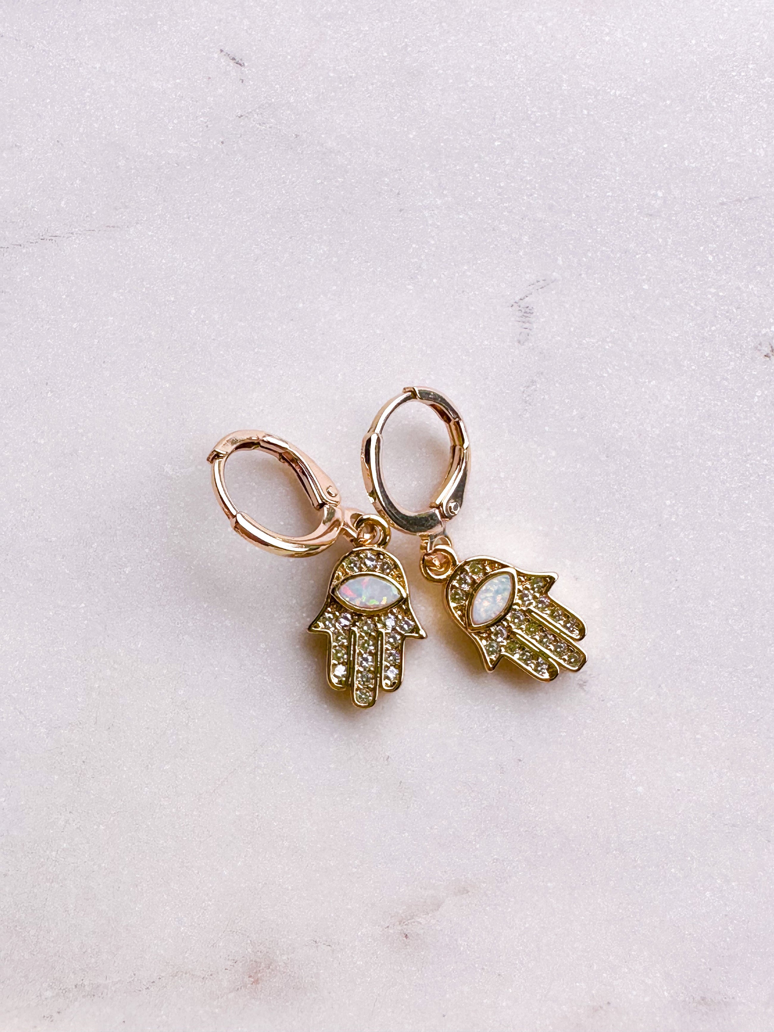 White Hamsa Earrings