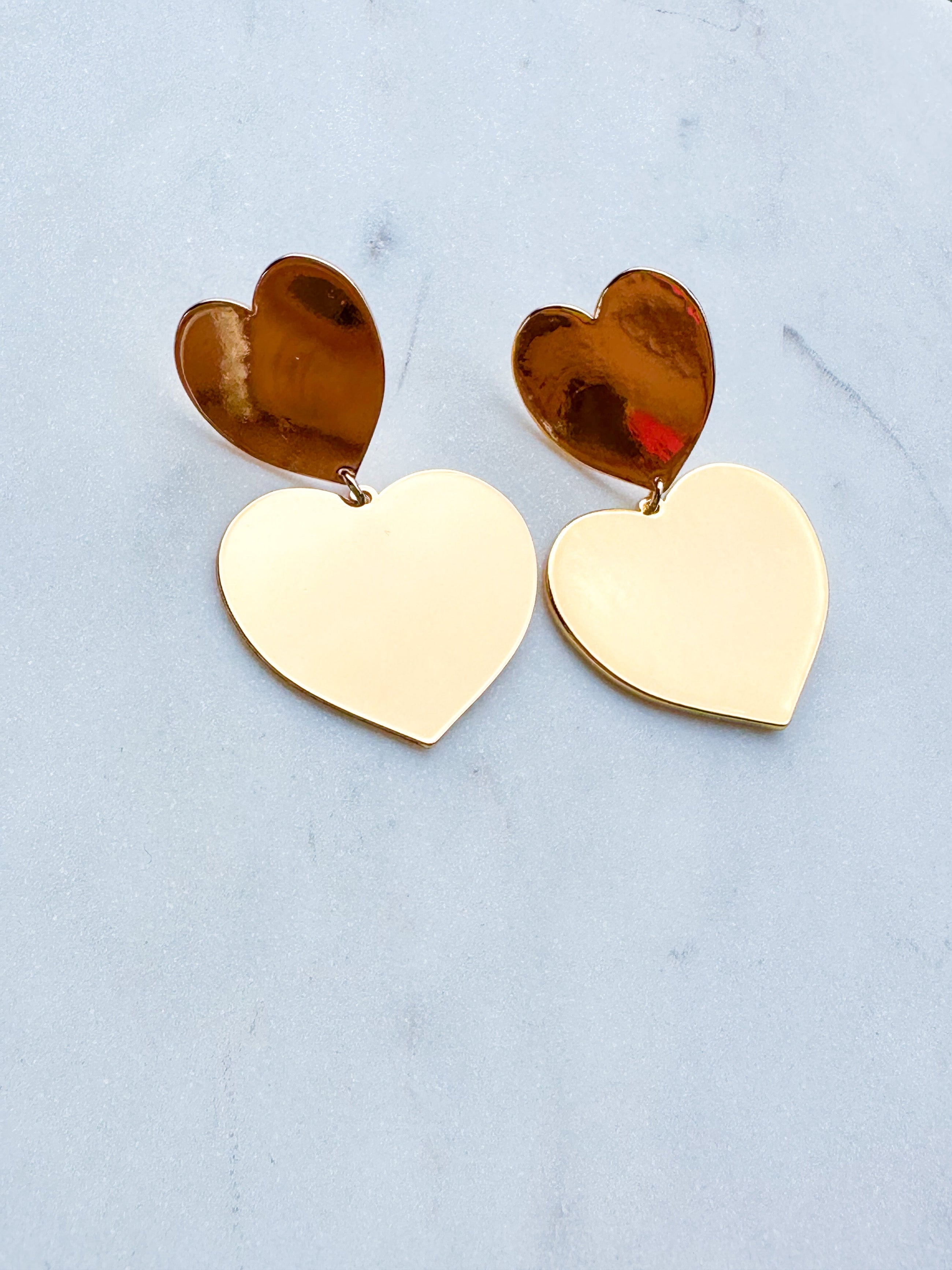 Double Heart Earrings ~ Gold