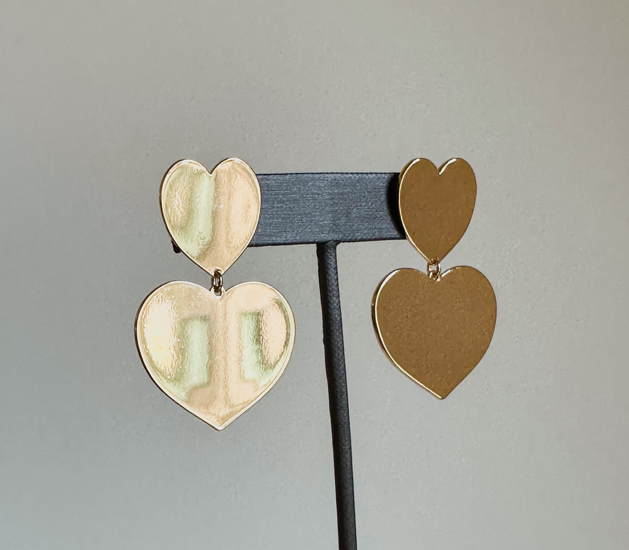 Double Heart Earrings ~ Gold