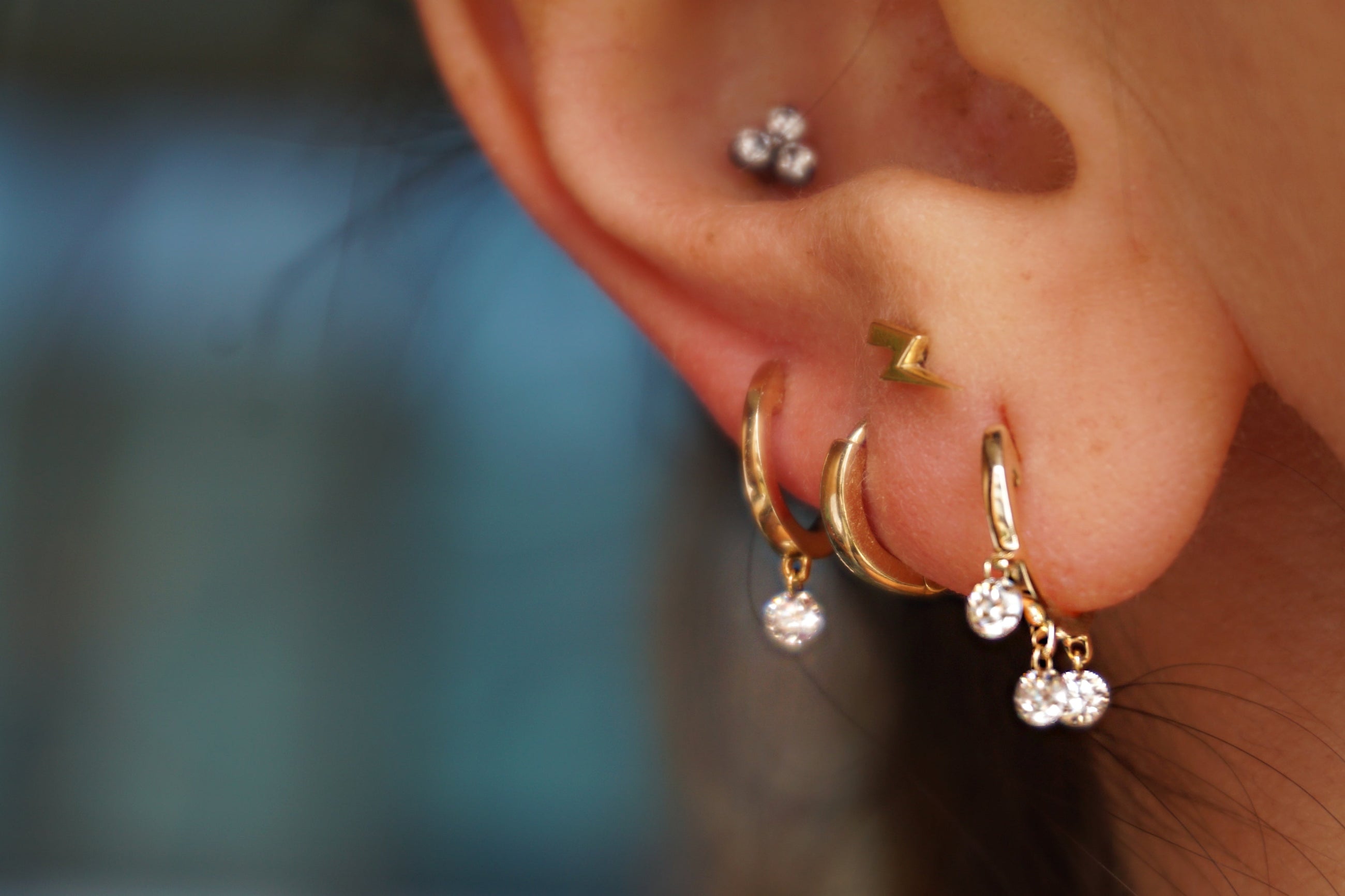 Trio Floating Diamond Huggies ~ Brilliant Cut