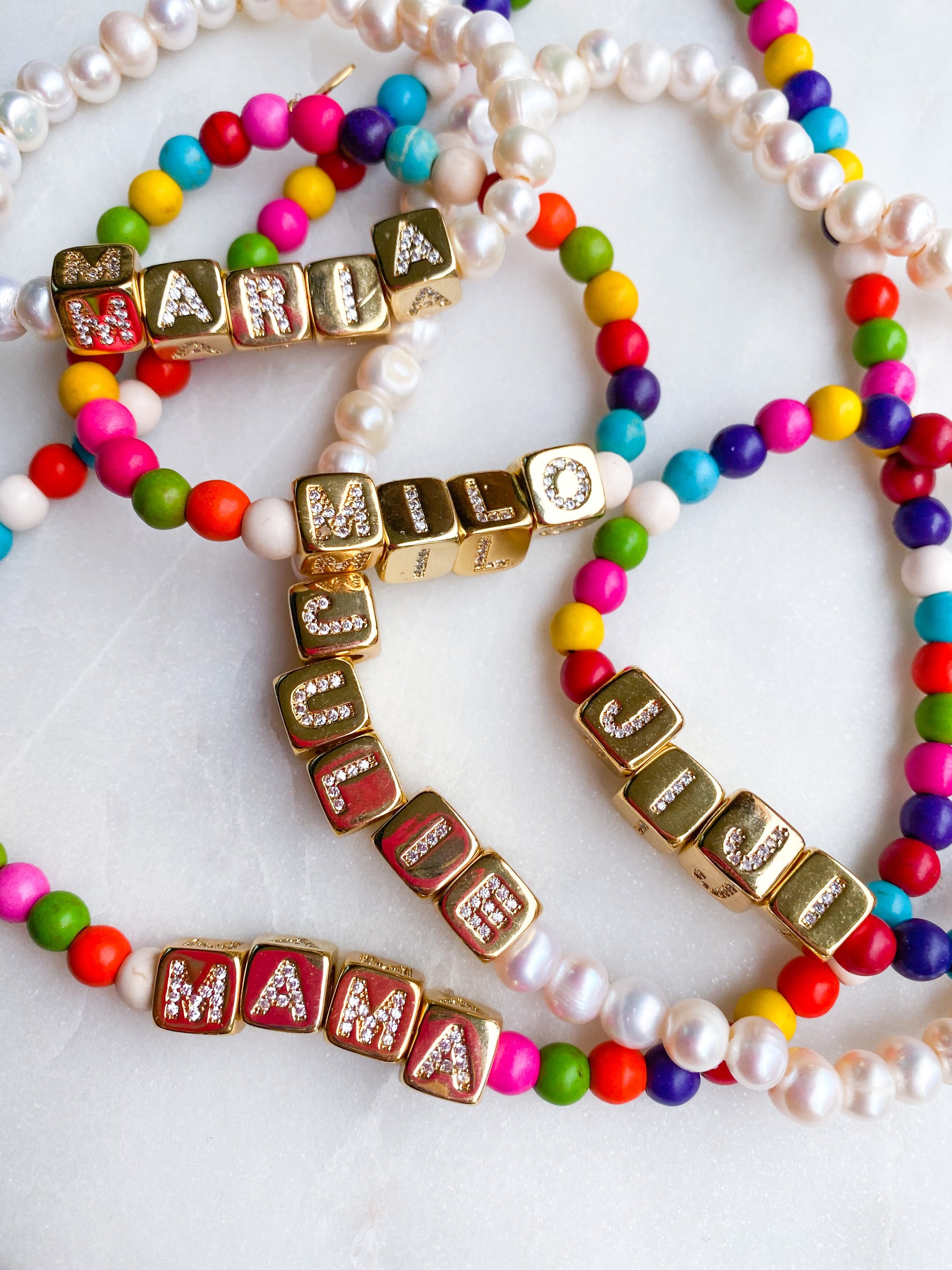 Custom Gold Block Necklace ~ Pearl