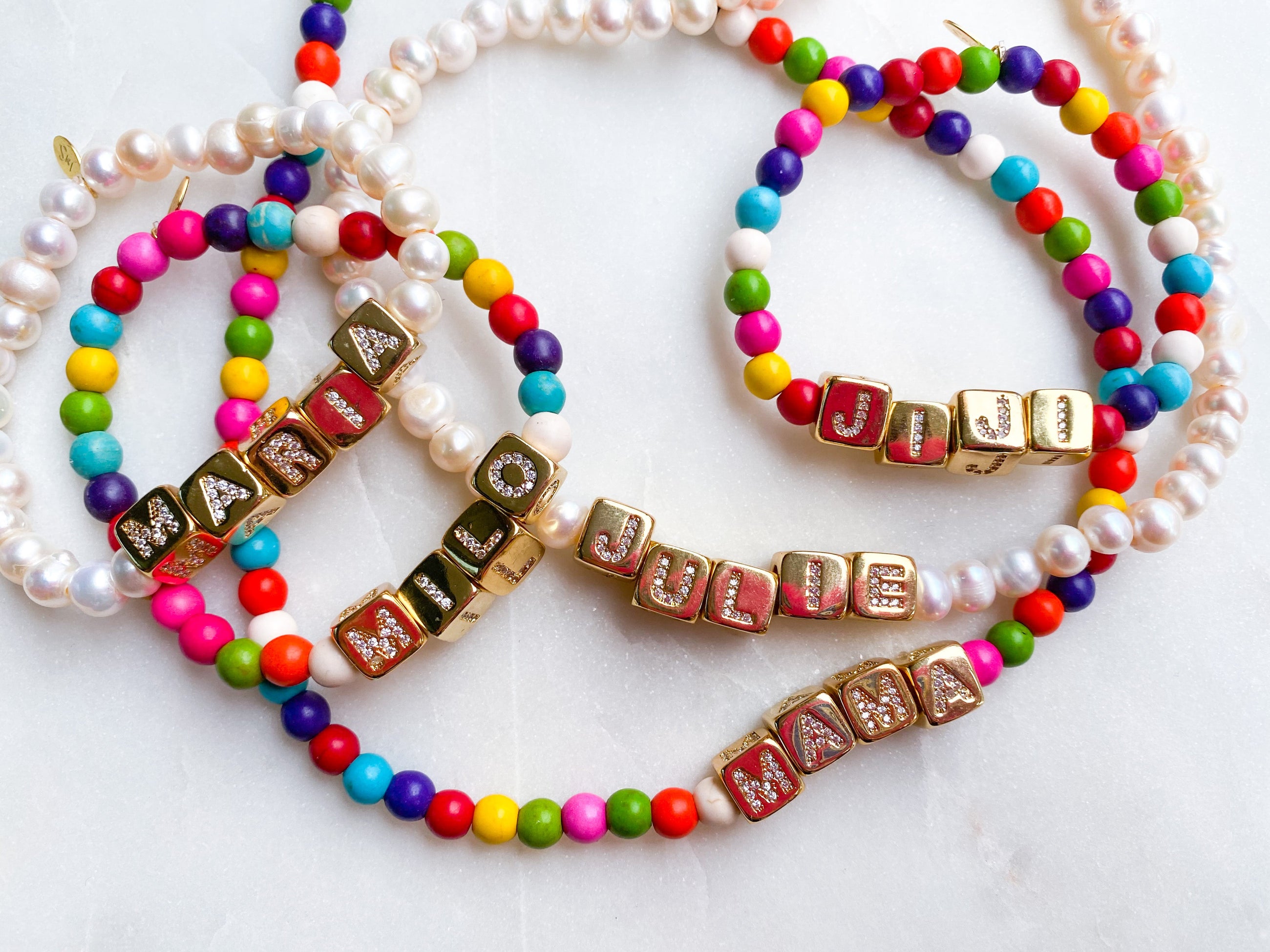 Custom Gold Block Necklace ~ Rainbow