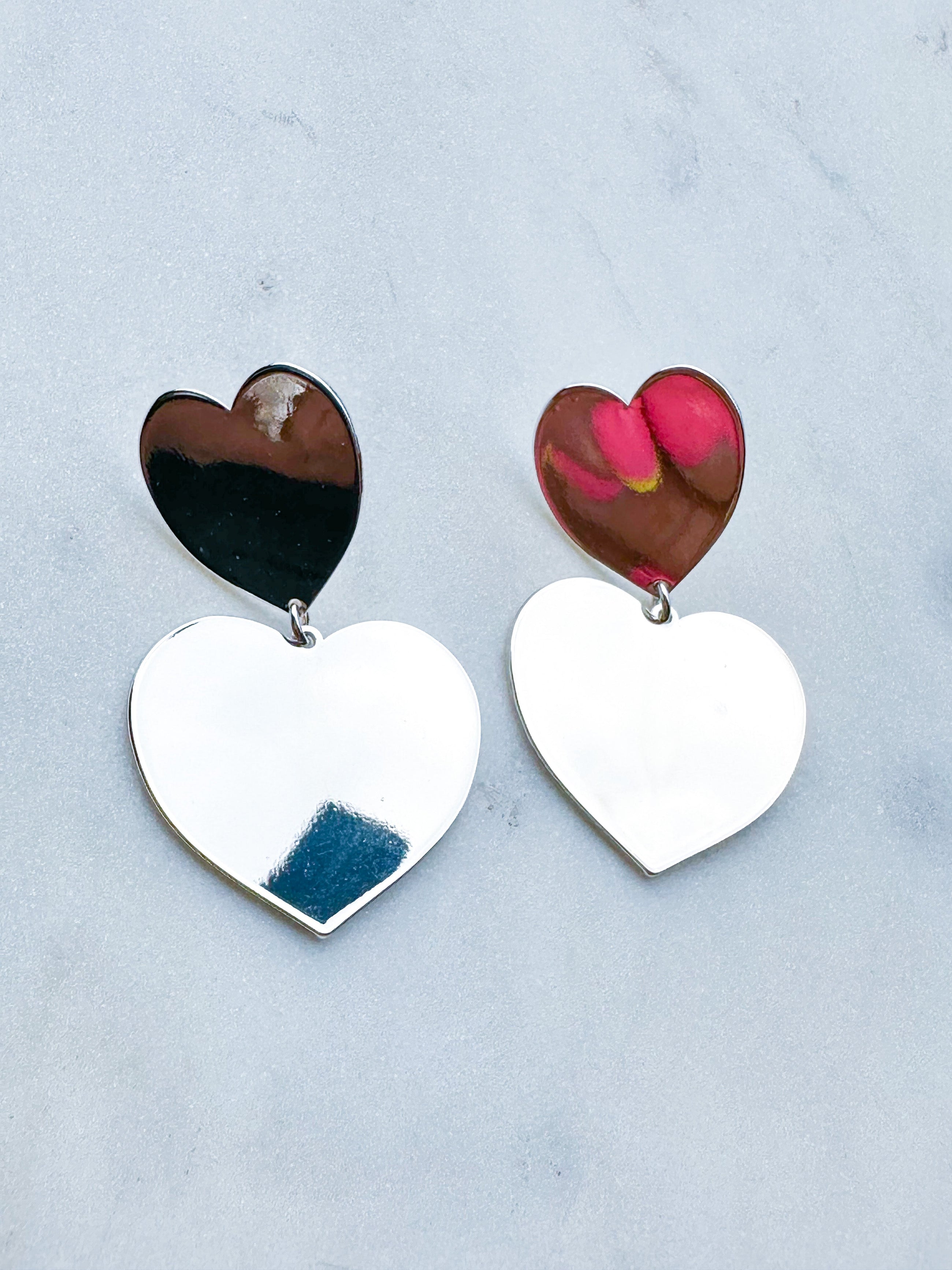 Double Heart Earrings ~ Silver